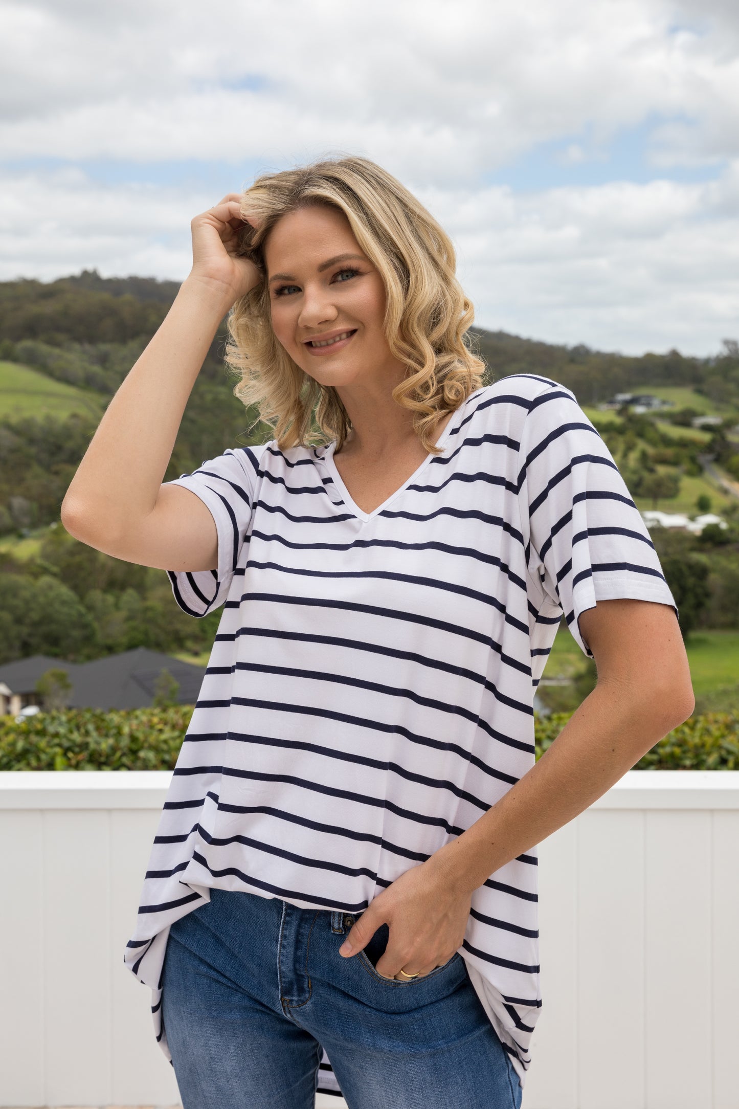 T-Shirt Top | Navy/White Stripe