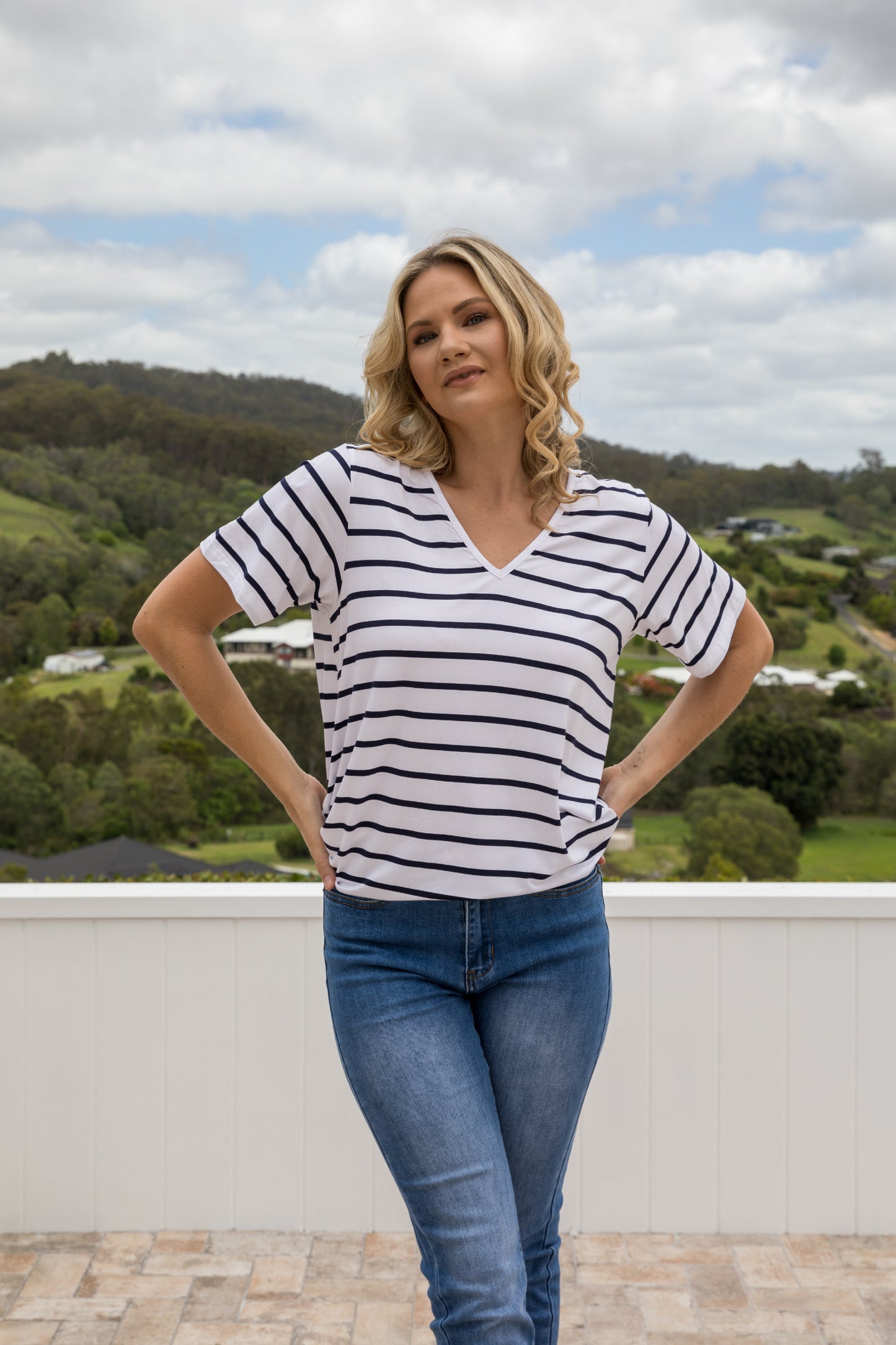 T-Shirt Top | Navy/White Stripe