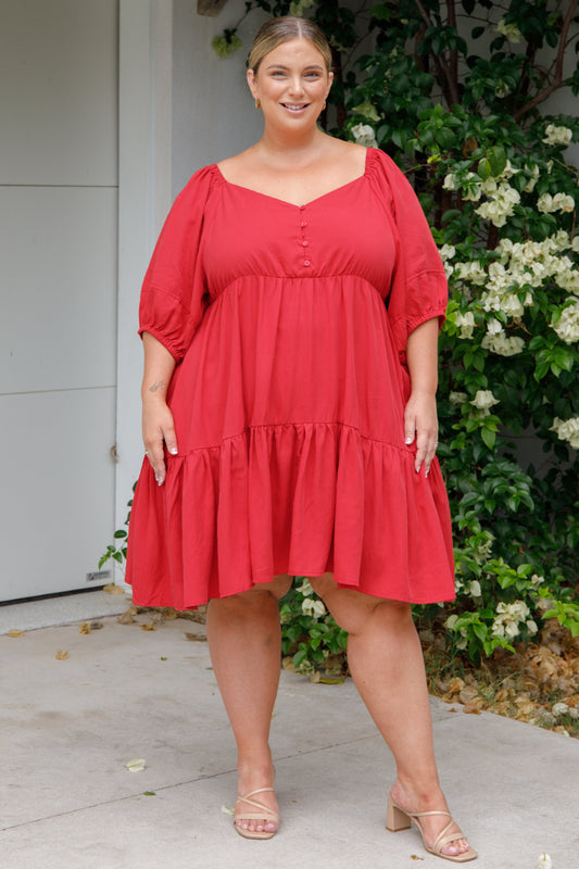 TILLY Tencel Half Sleeve Shortline Dress | Cherry Red | FINAL SALE