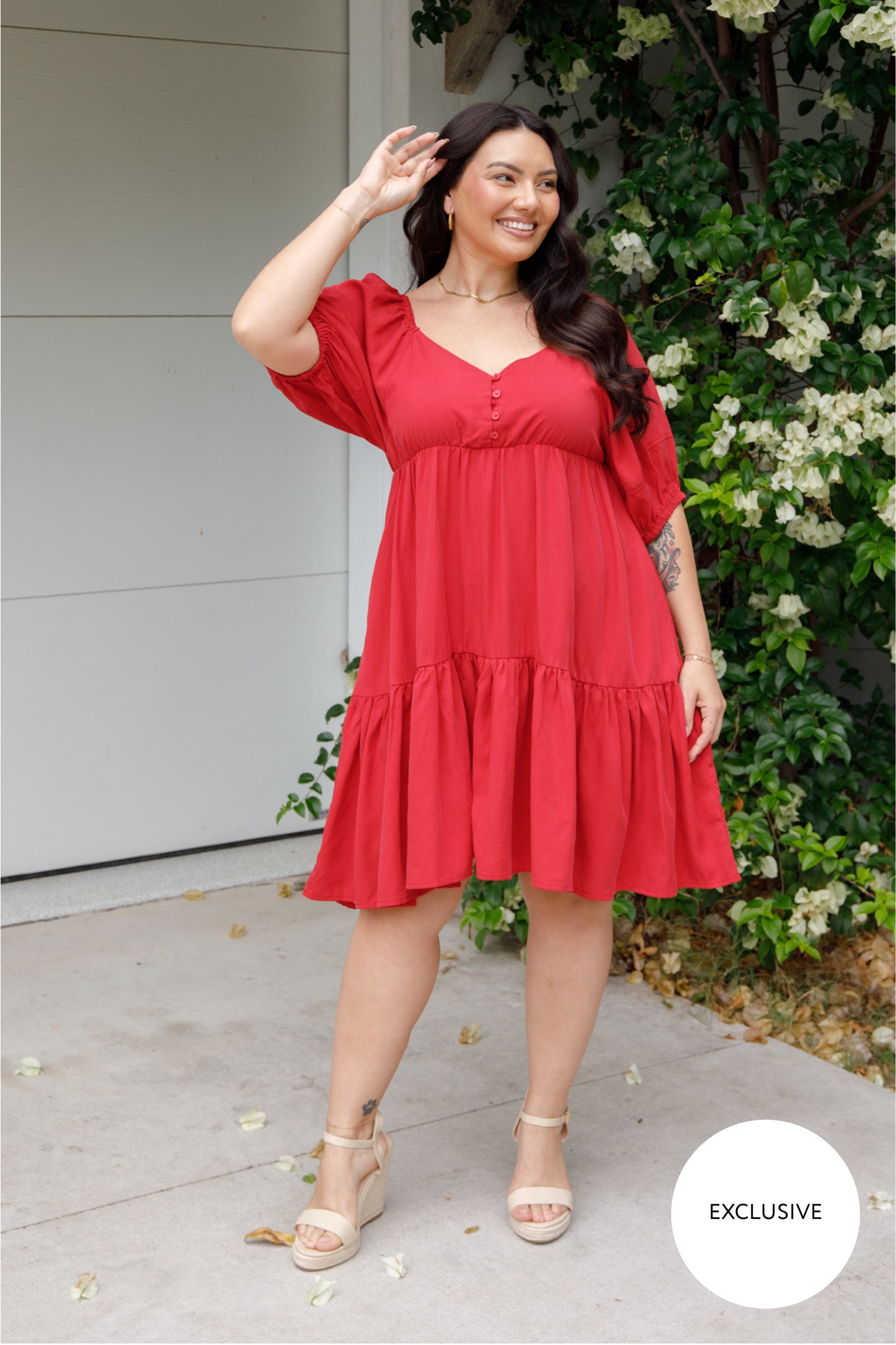 TILLY Tencel Half Sleeve Shortline Dress | Cherry Red | FINAL SALE