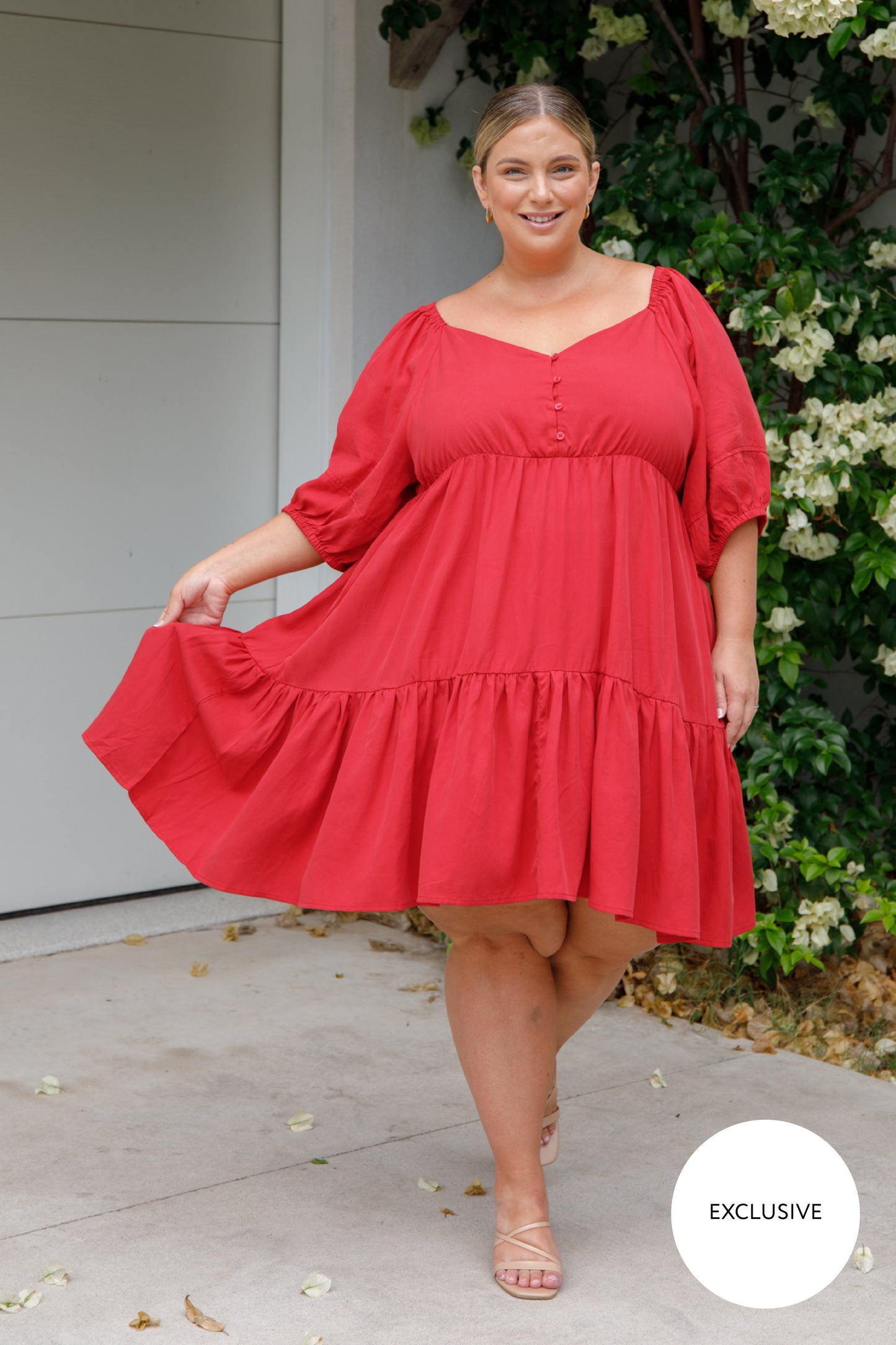 TILLY Tencel Half Sleeve Shortline Dress | Cherry Red | FINAL SALE