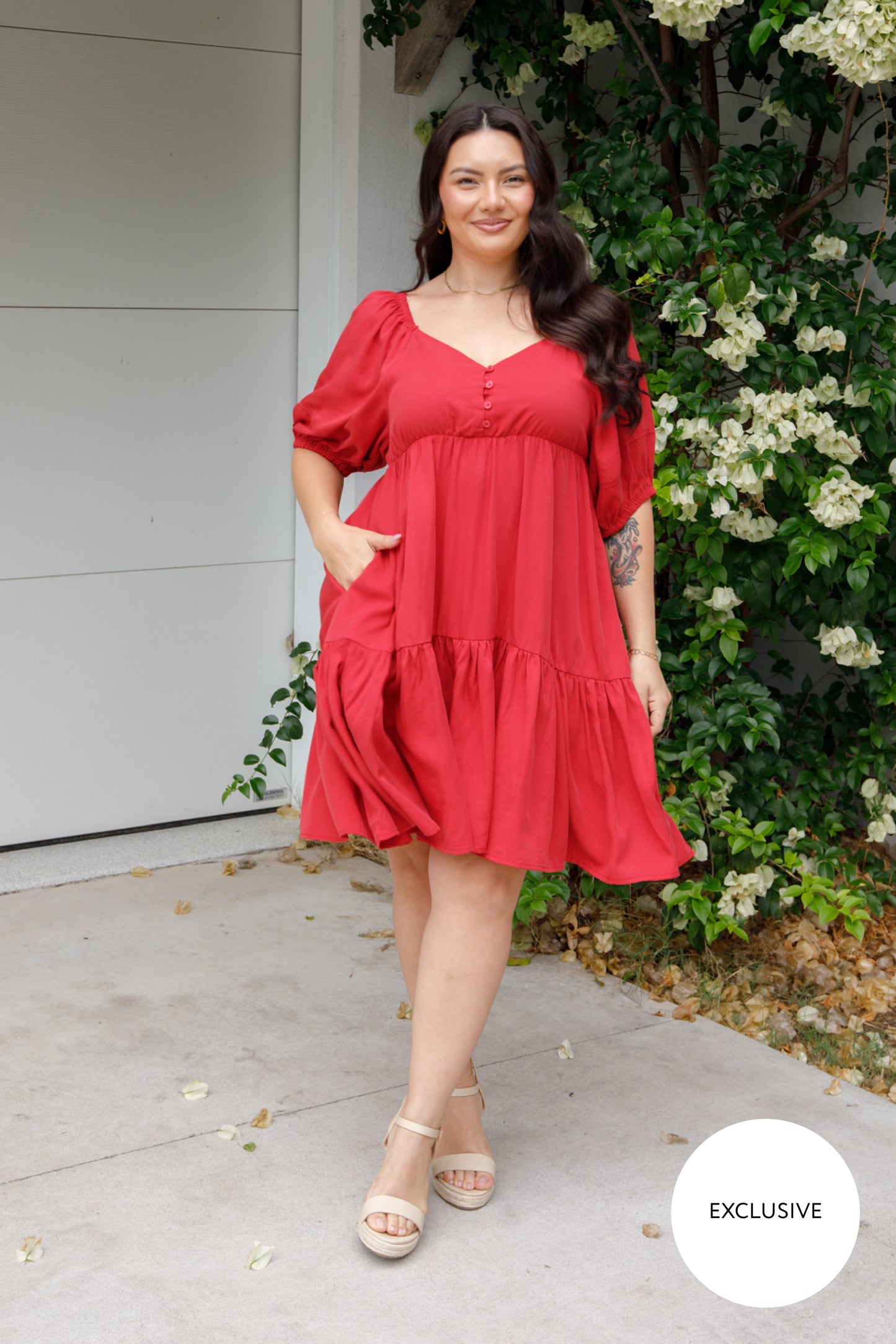 TILLY Tencel Half Sleeve Shortline Dress | Cherry Red | FINAL SALE