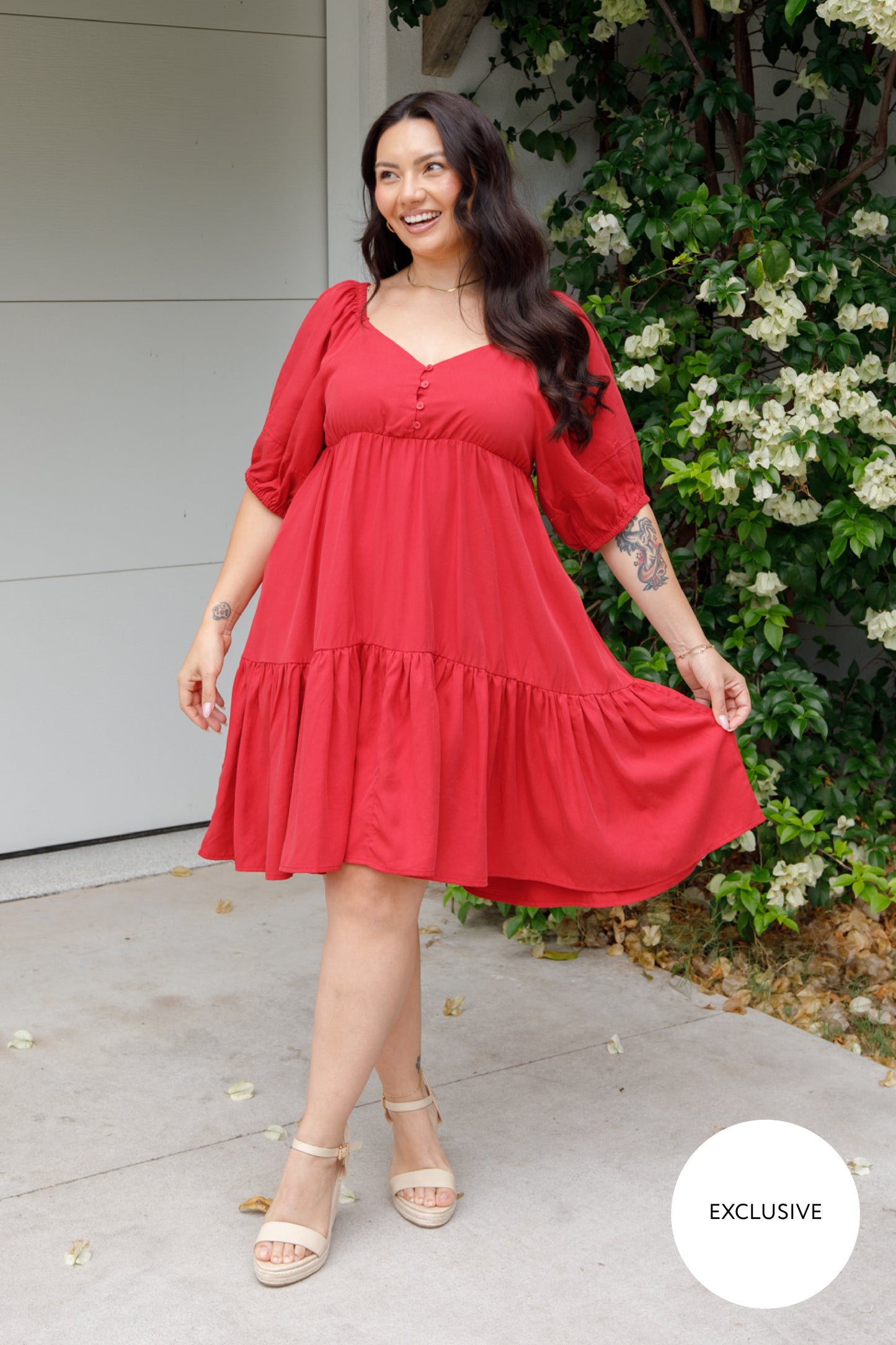 TILLY Tencel Half Sleeve Shortline Dress | Cherry Red | FINAL SALE