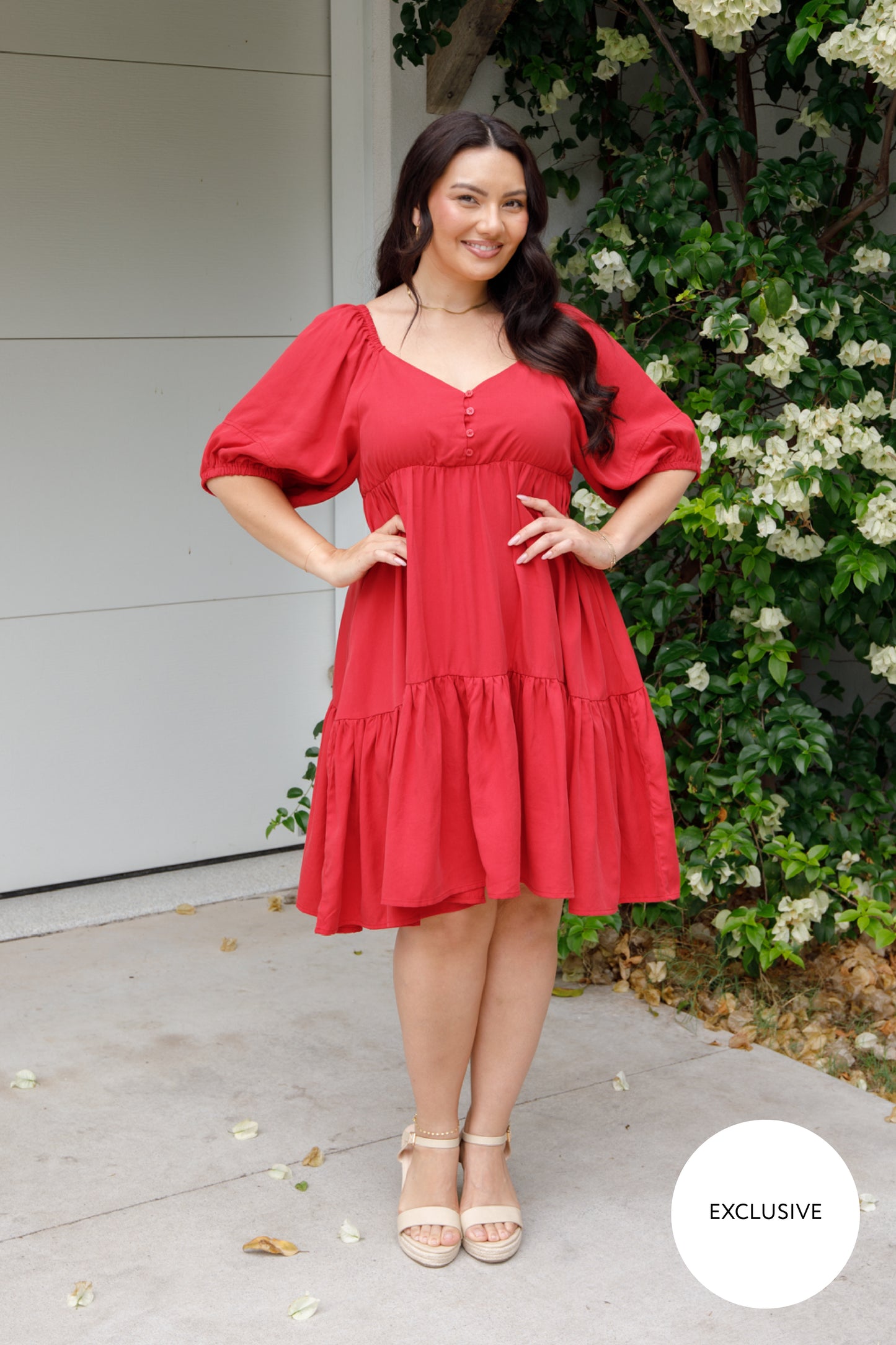 TILLY Tencel Half Sleeve Shortline Dress | Cherry Red | FINAL SALE