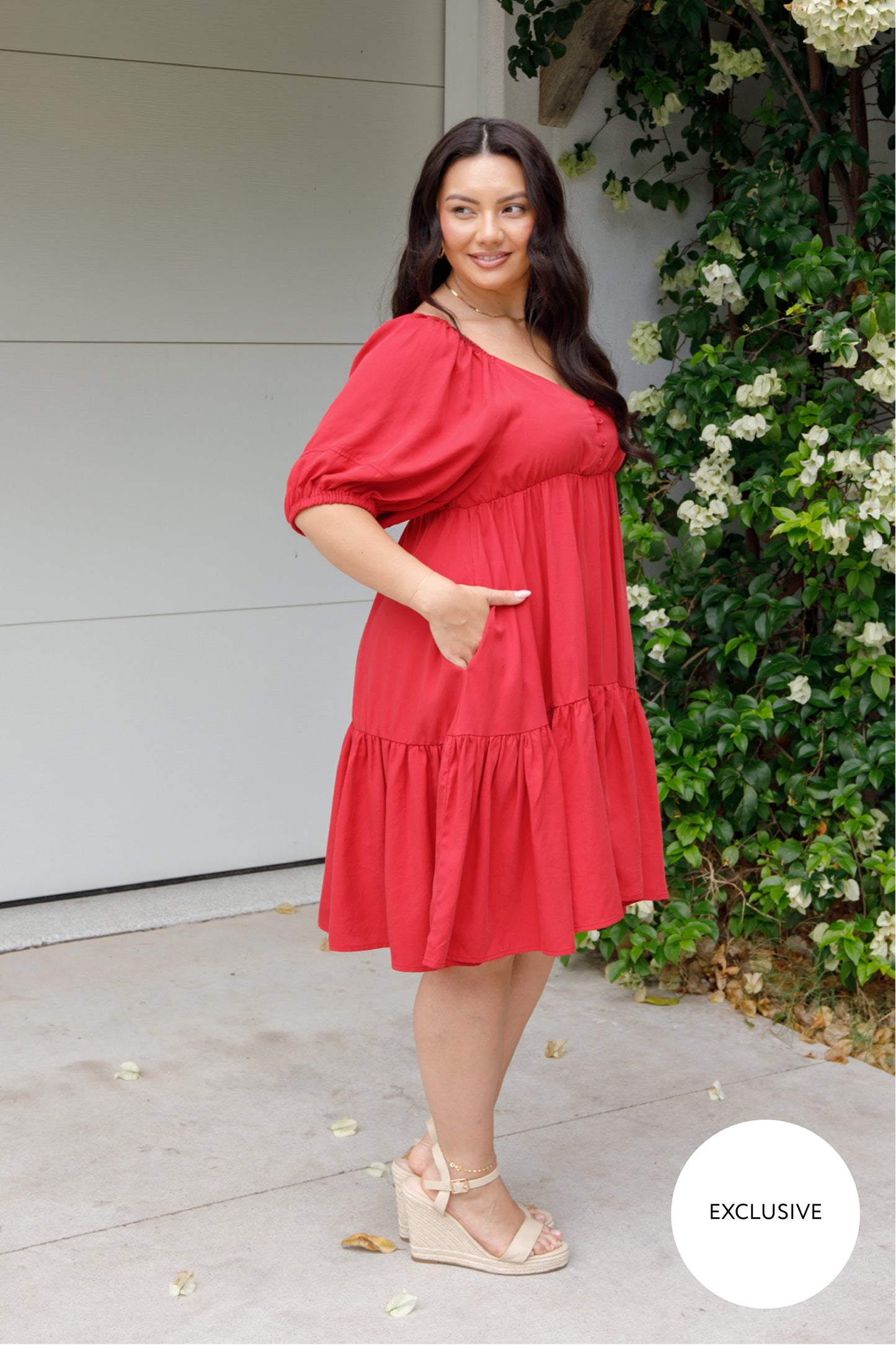 TILLY Tencel Half Sleeve Shortline Dress | Cherry Red | FINAL SALE