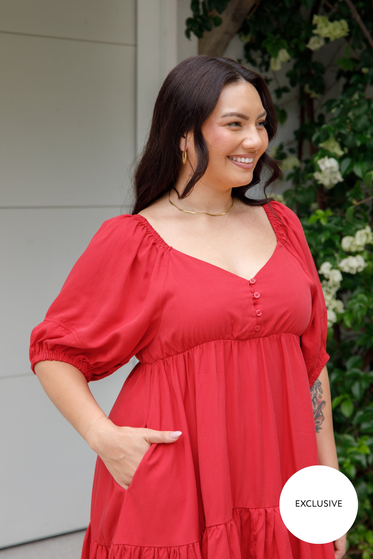 TILLY Tencel Half Sleeve Shortline Dress | Cherry Red | FINAL SALE