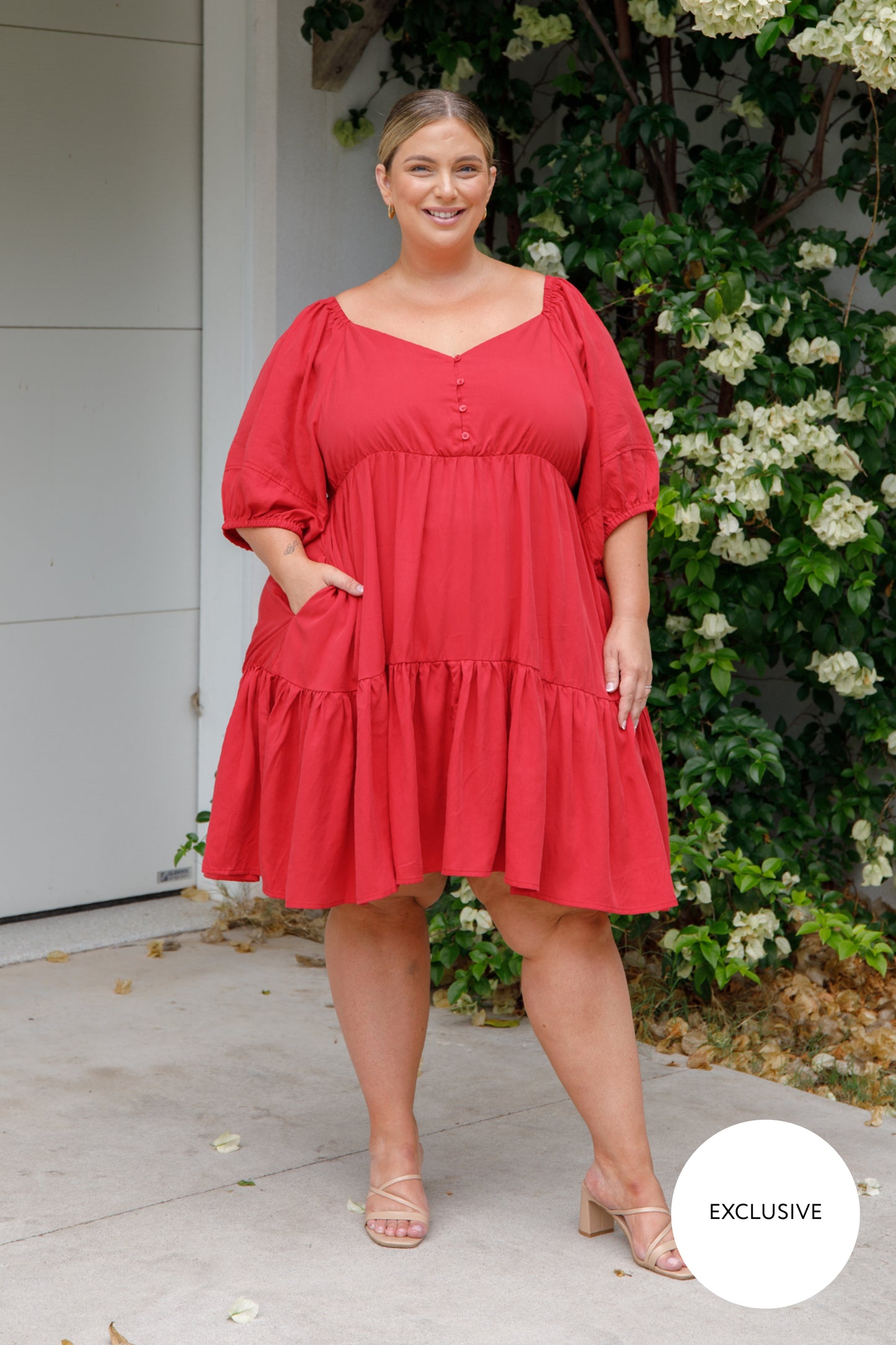 TILLY Tencel Half Sleeve Shortline Dress | Cherry Red | FINAL SALE