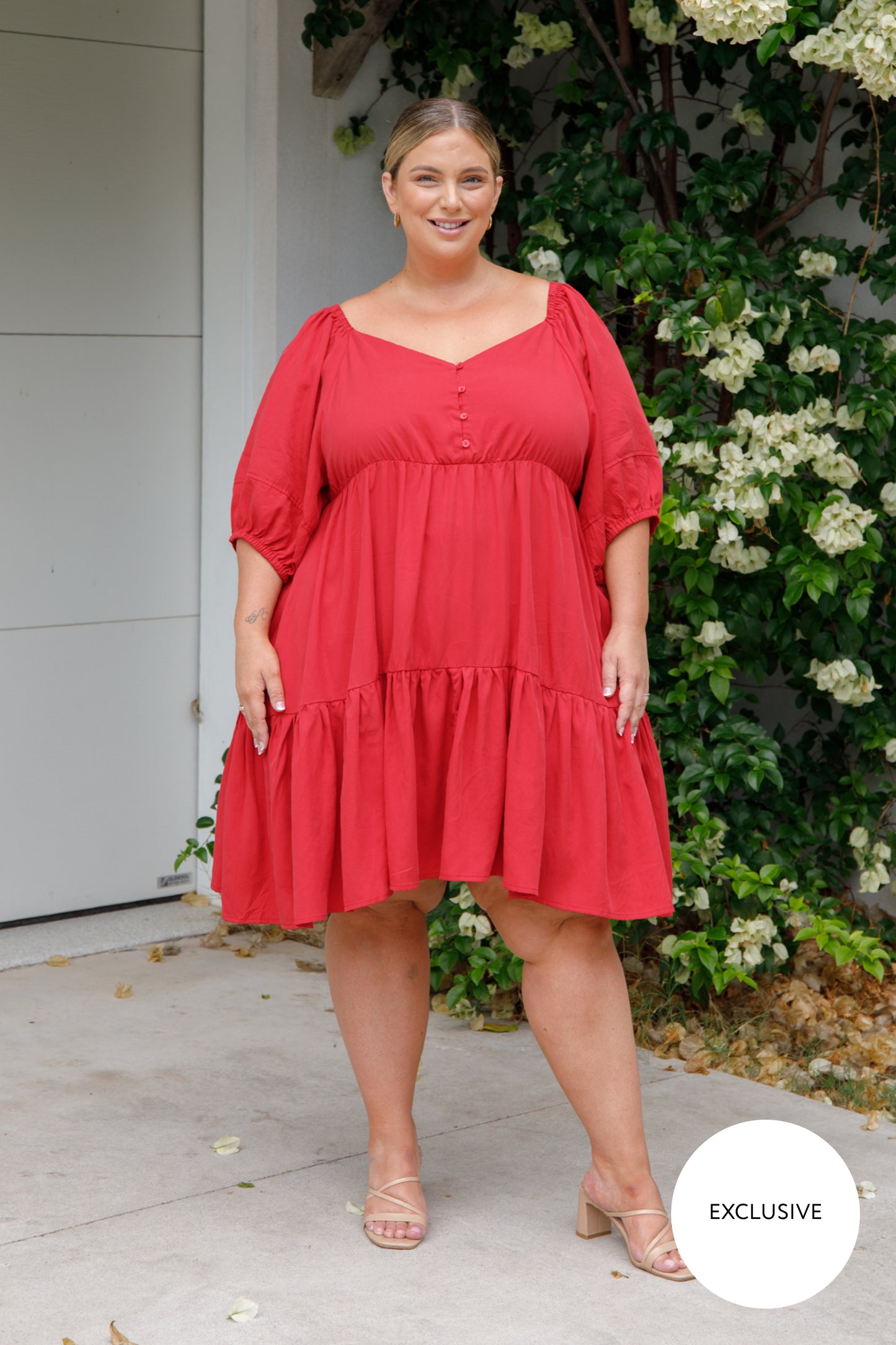 TILLY Tencel Half Sleeve Shortline Dress | Cherry Red | FINAL SALE