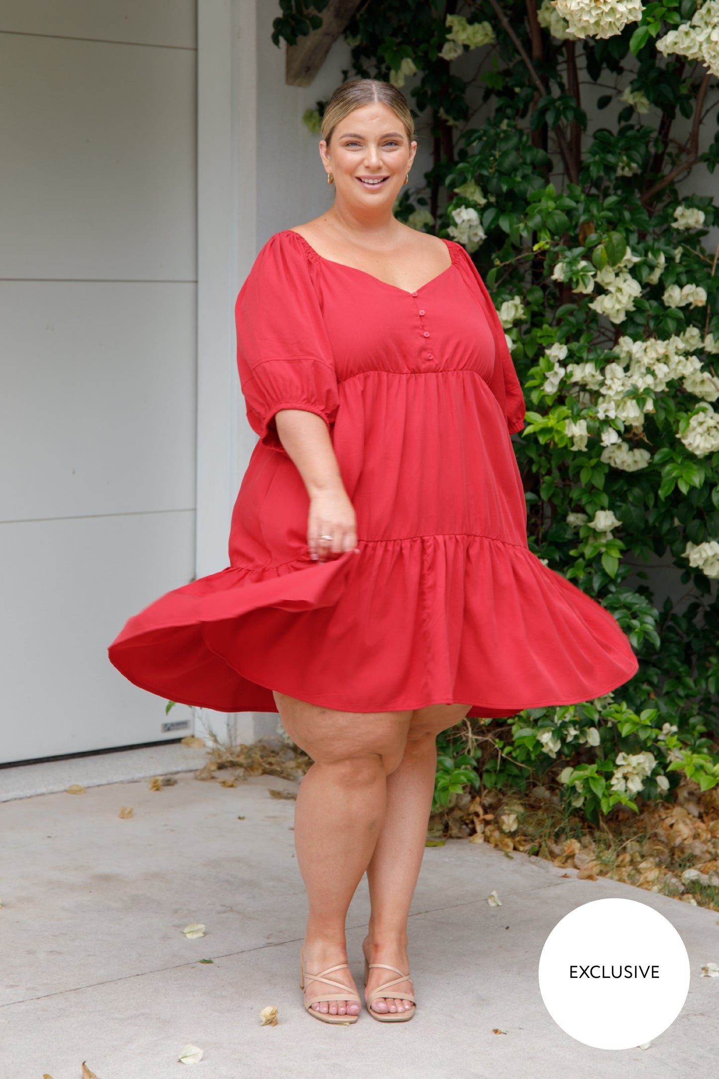 TILLY Tencel Half Sleeve Shortline Dress | Cherry Red | FINAL SALE
