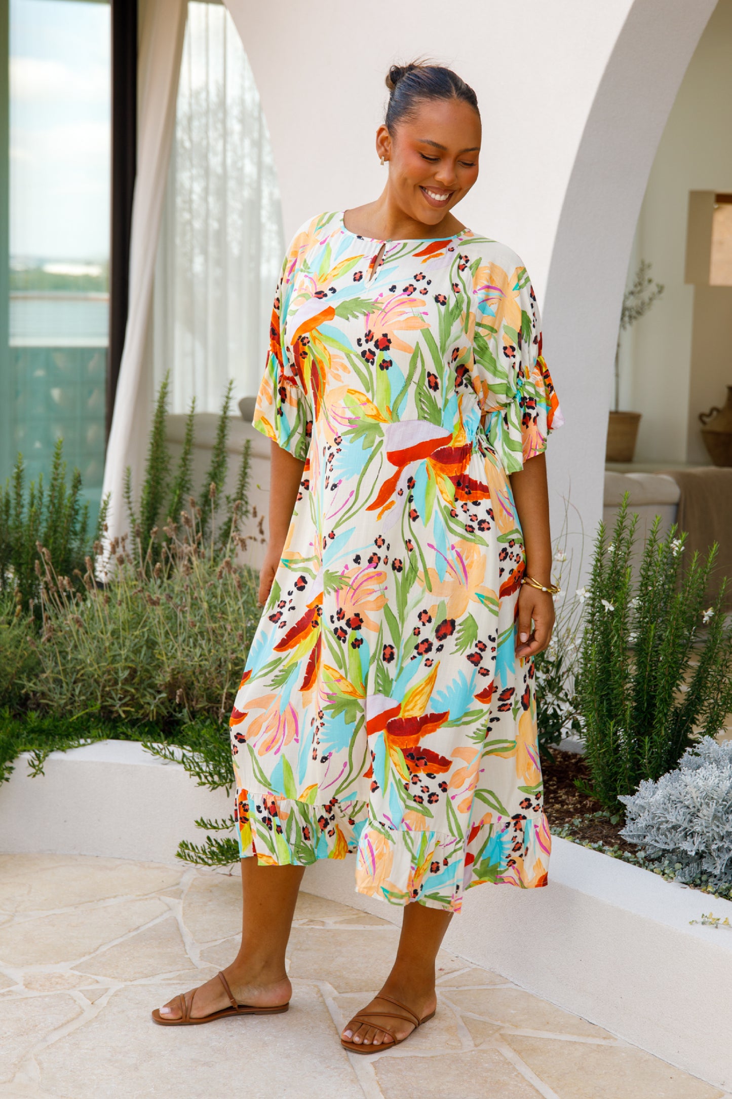 TRACY Rayon Half Sleeve Maxi Dress | Castaway | FINAL SALE