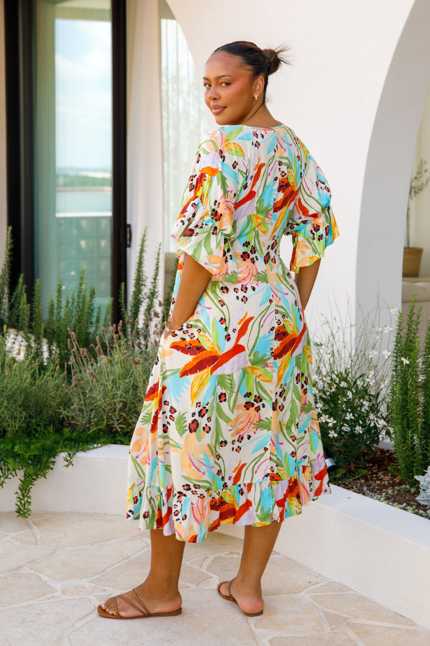 TRACY Rayon Half Sleeve Maxi Dress | Castaway | FINAL SALE