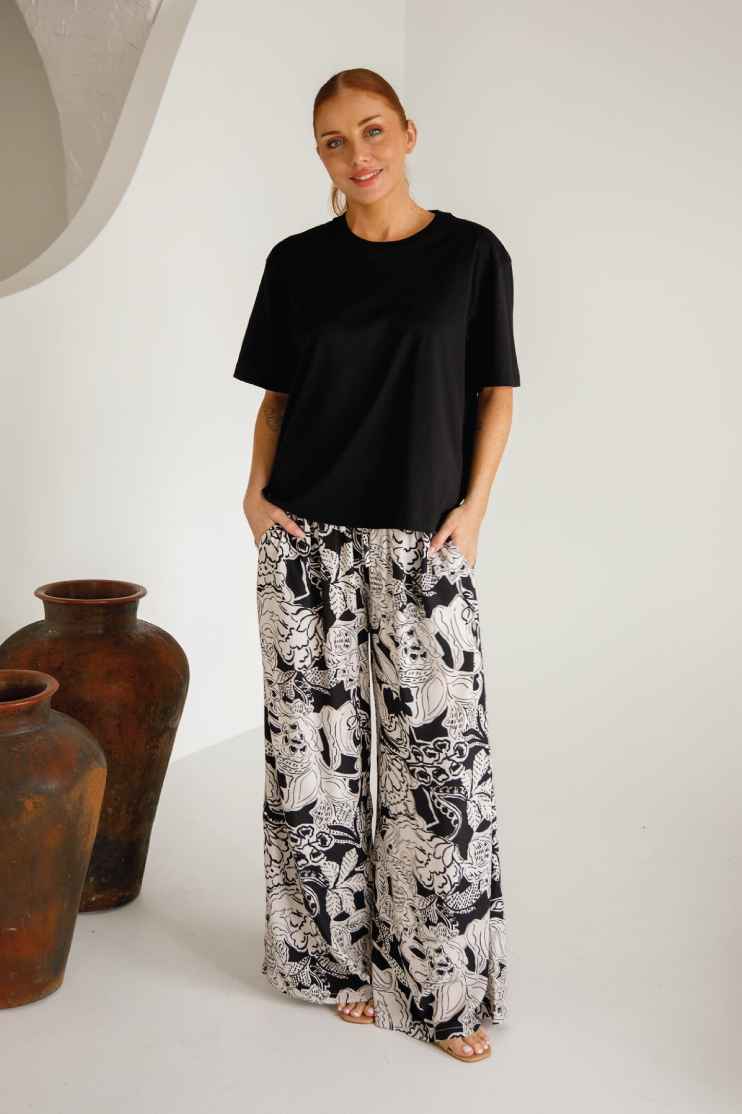 Rhi Wide Leg Pant | Flora Noir | FINAL SALE