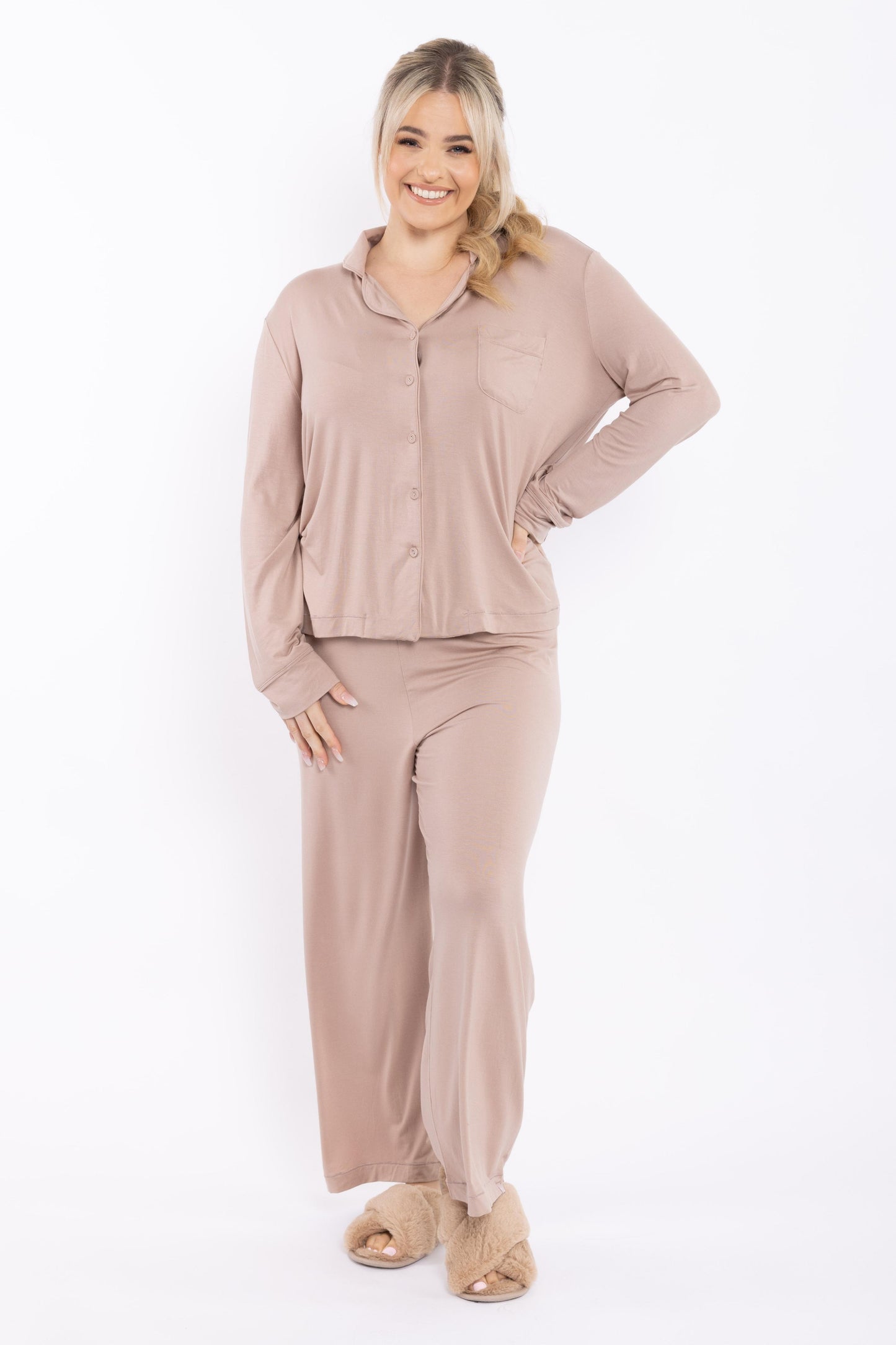 Long Sleeve PJ Top in Dark Beige