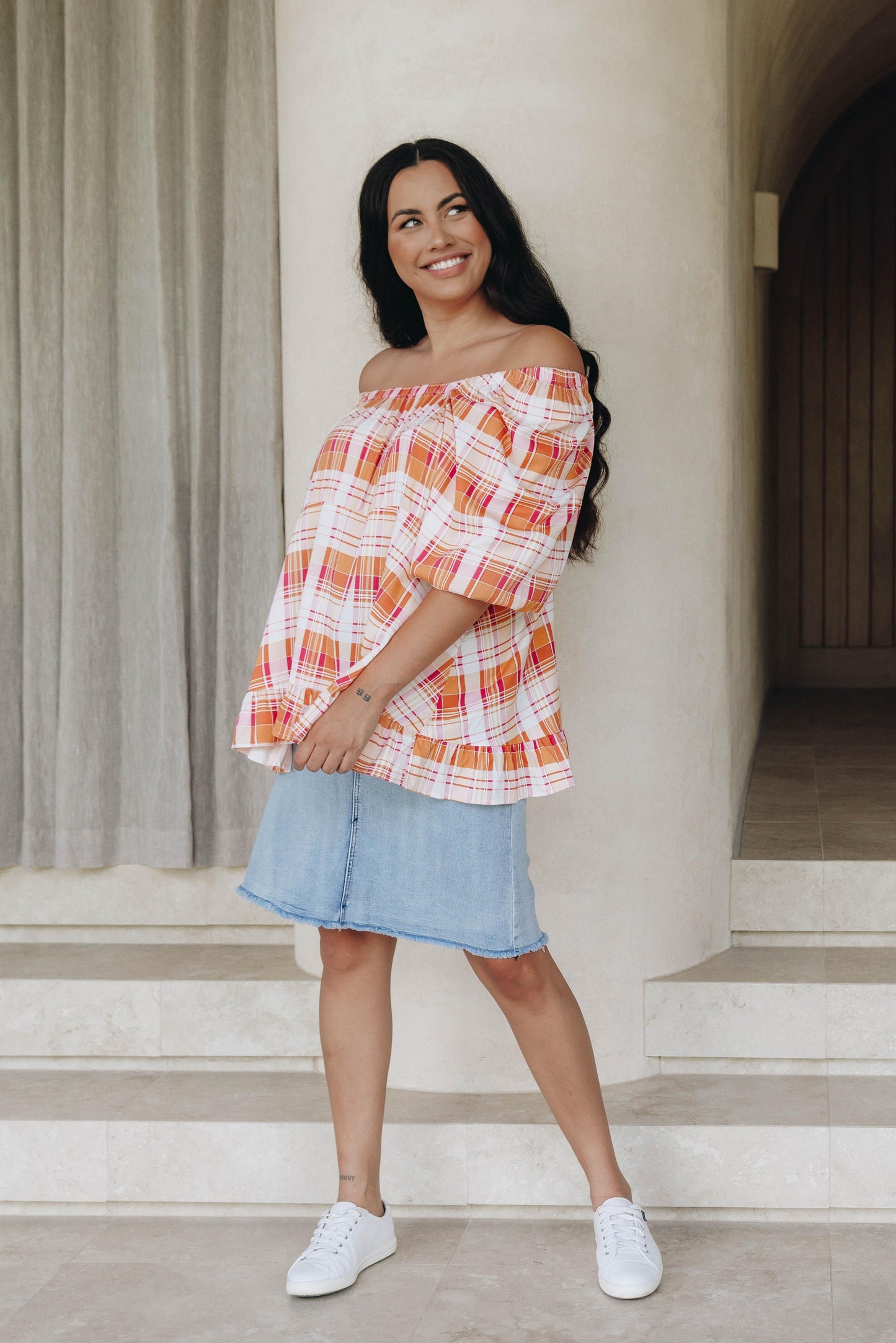 Elfie Ruffle Top | Ember Check | FINAL SALE