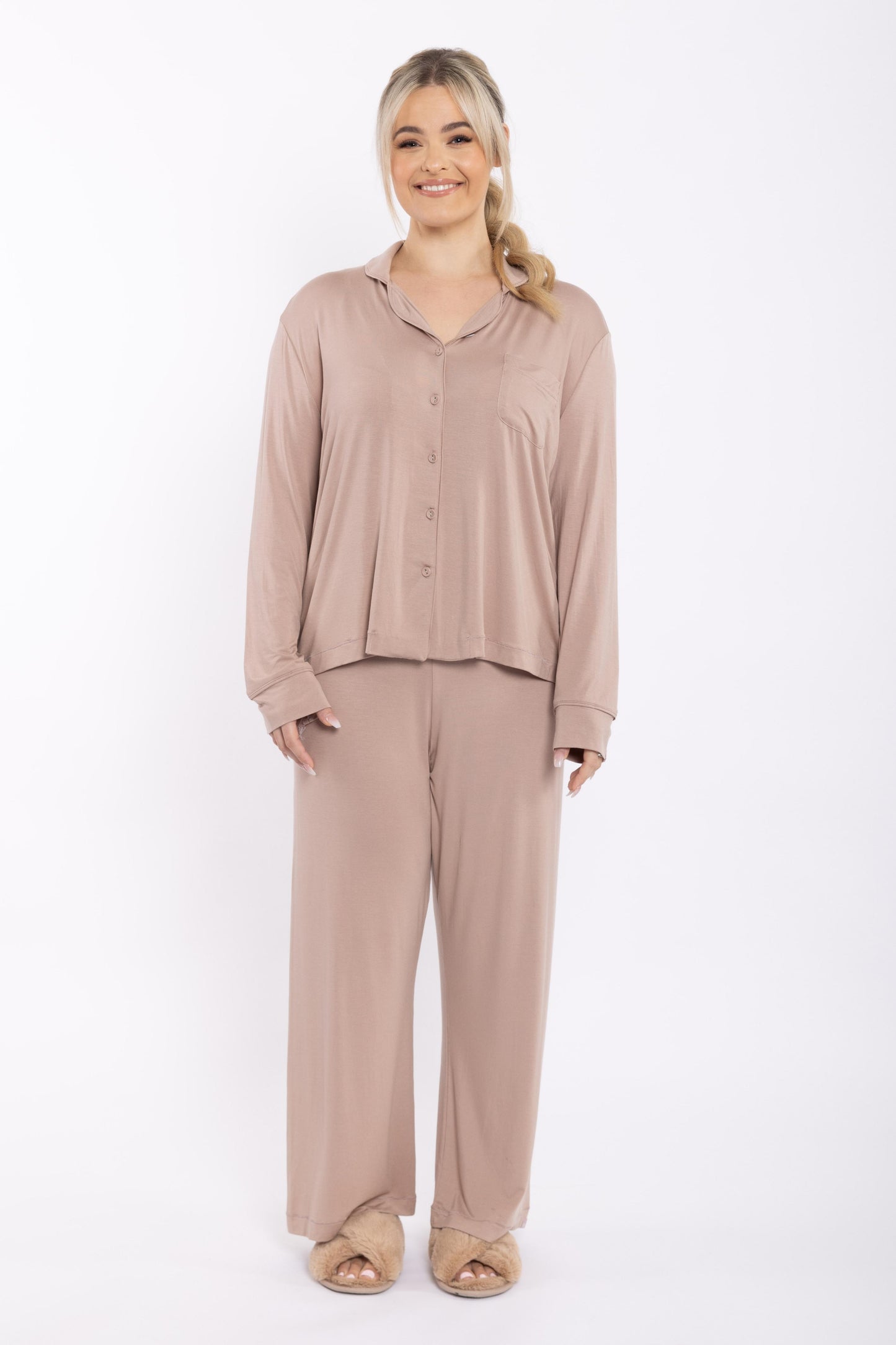 Long Sleeve PJ Top in Dark Beige