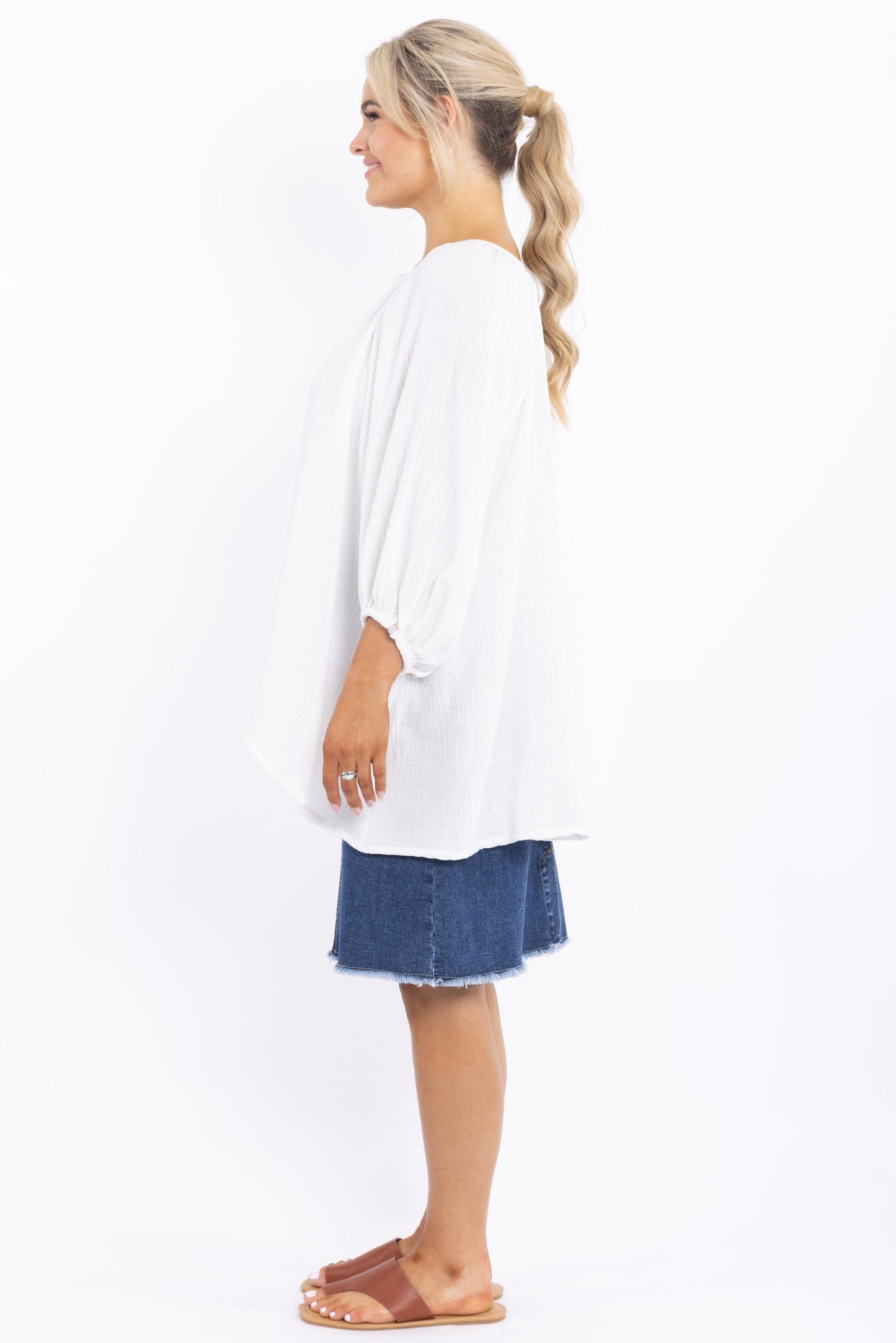 Frayed Denim Skirt in Dark Blue 2