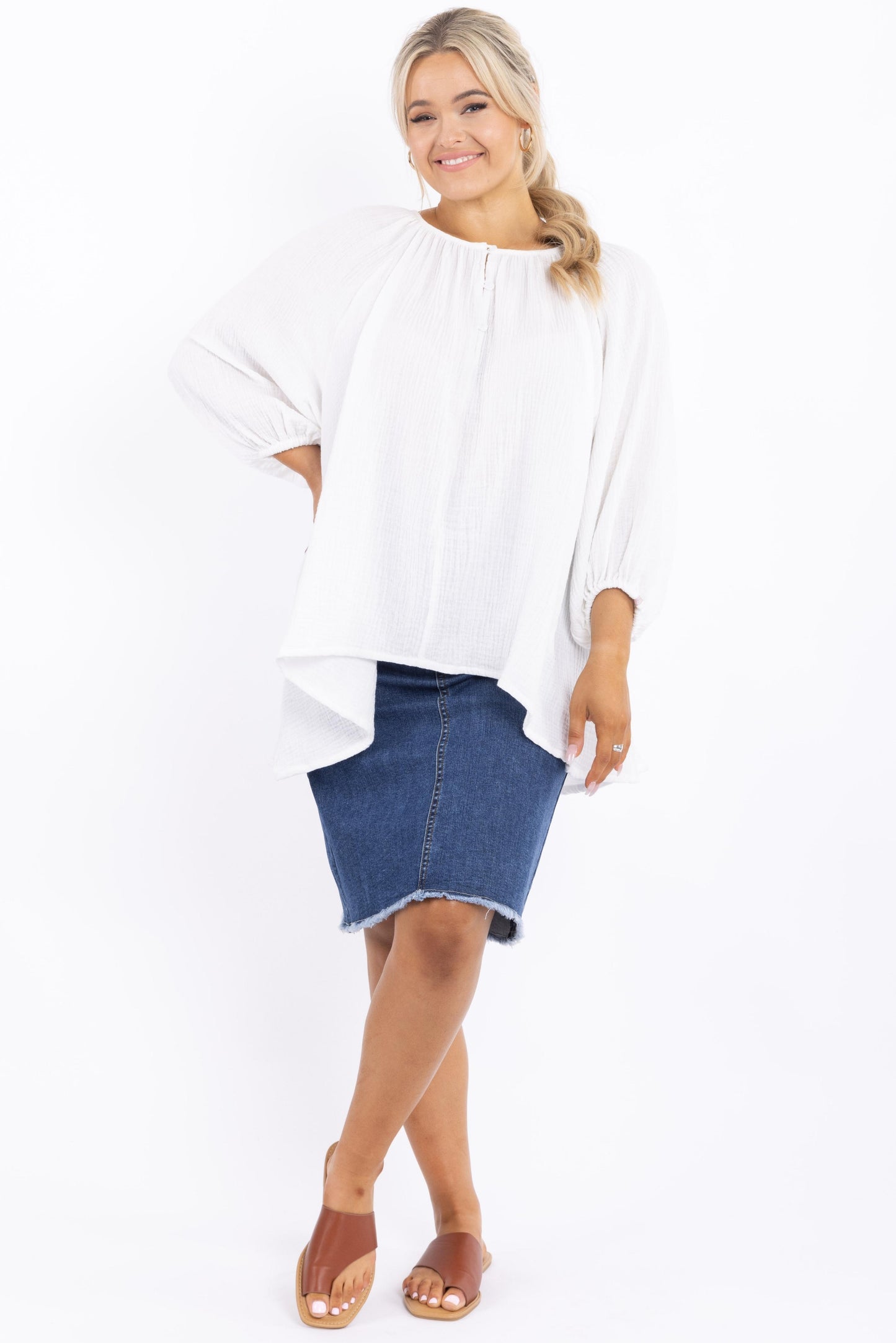 Frayed Denim Skirt in Dark Blue 4