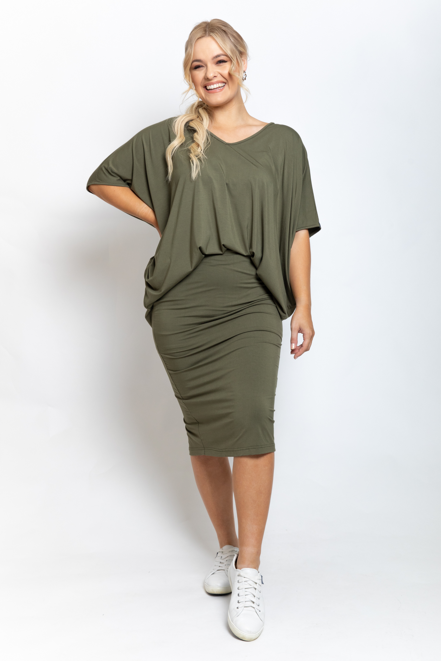 Everyday Bamboo Midi Skirt | Khaki | FINAL SALE