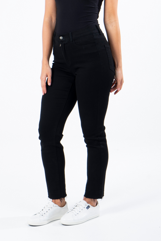 Frayed Slim Fit Jean in Black Denim