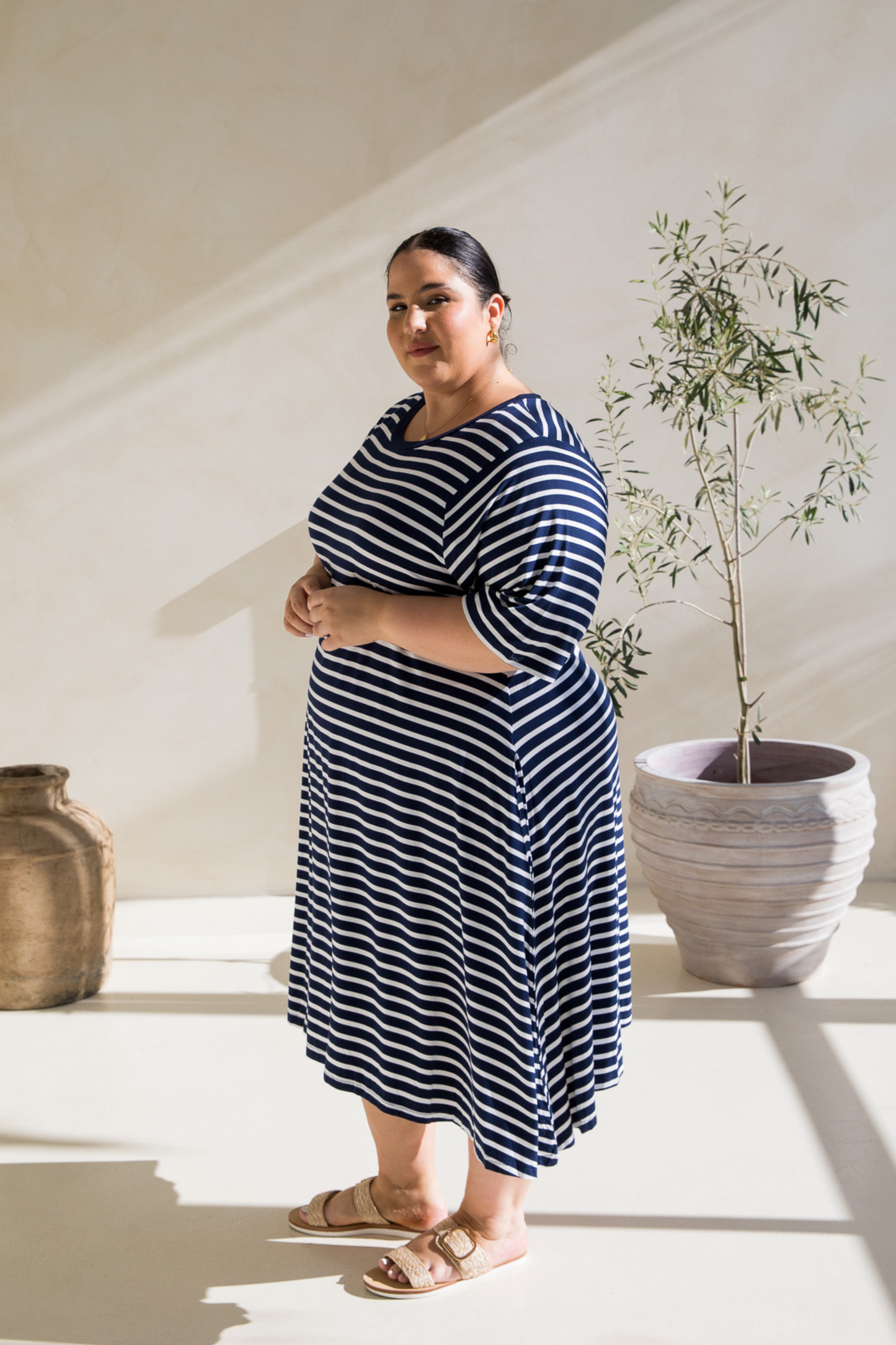 Kiana Dress in Navy/White Stripe