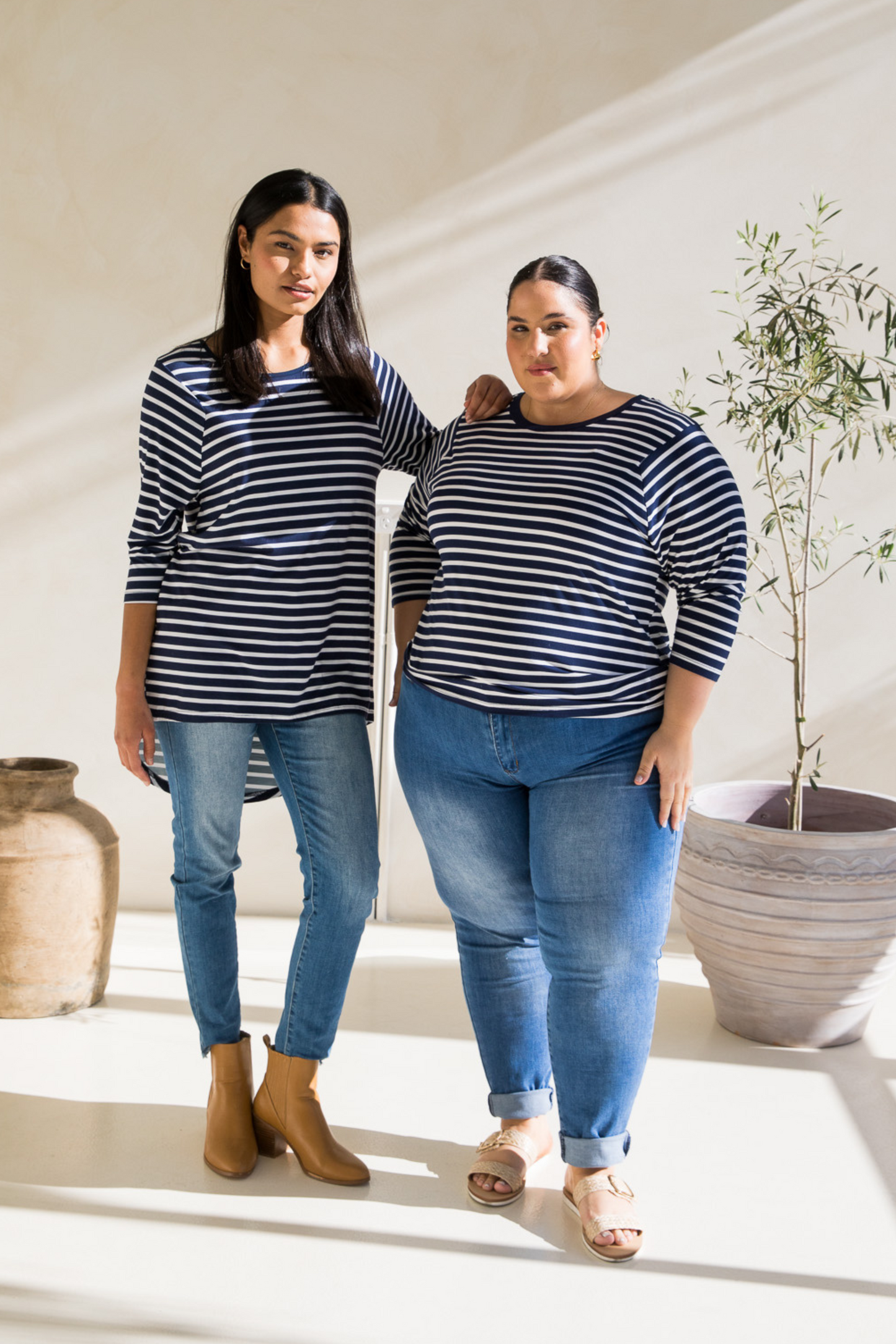 Long Sleeve Hi Low Kiana Top | Navy/White Stripe