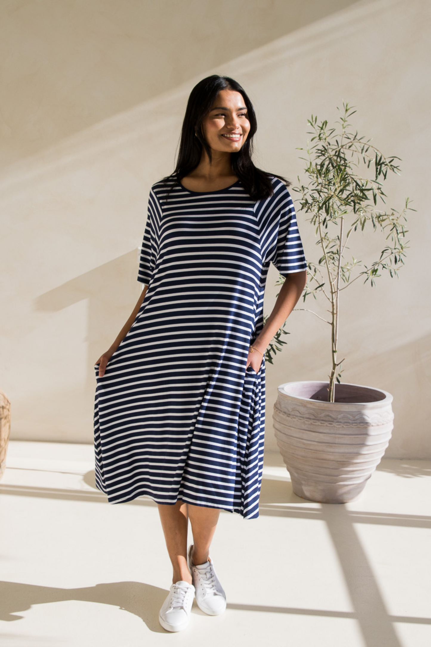 Kiana Dress in Navy/White Stripe