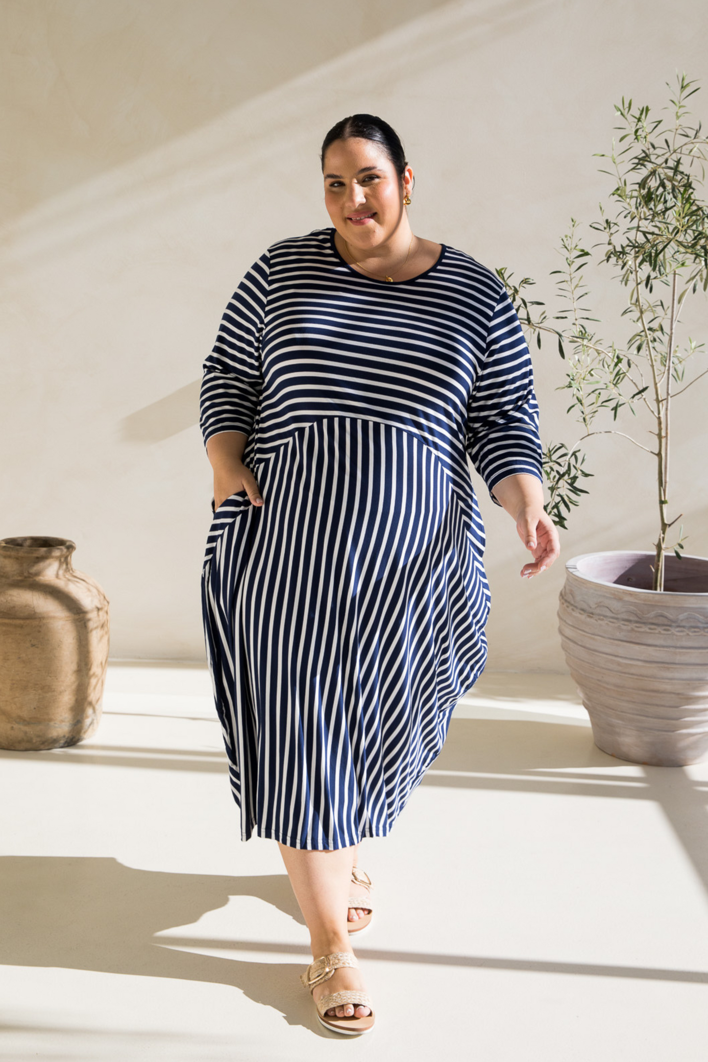 Alviva Dress | Navy/White Stripe