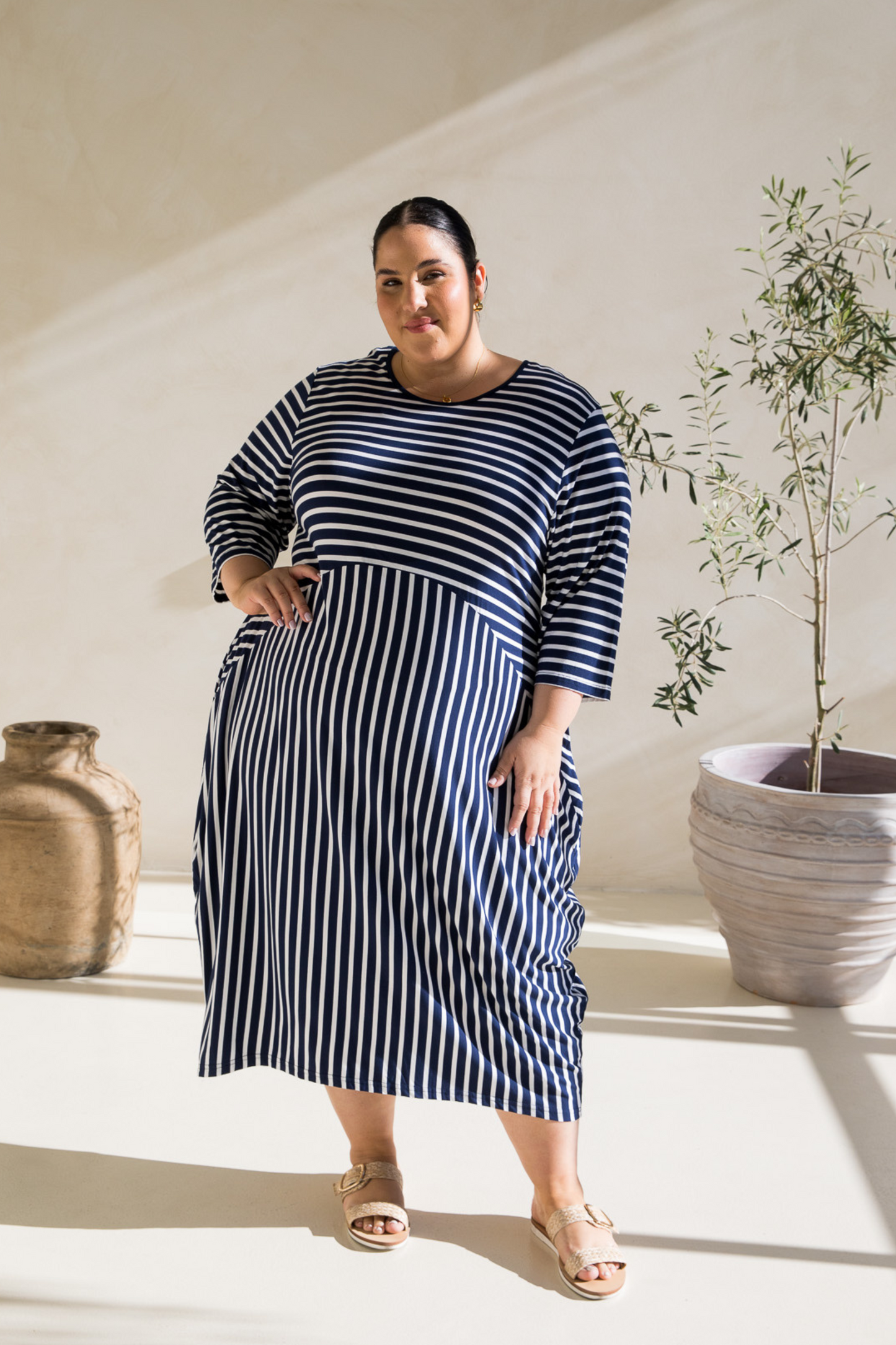 Alviva Dress | Navy/White Stripe