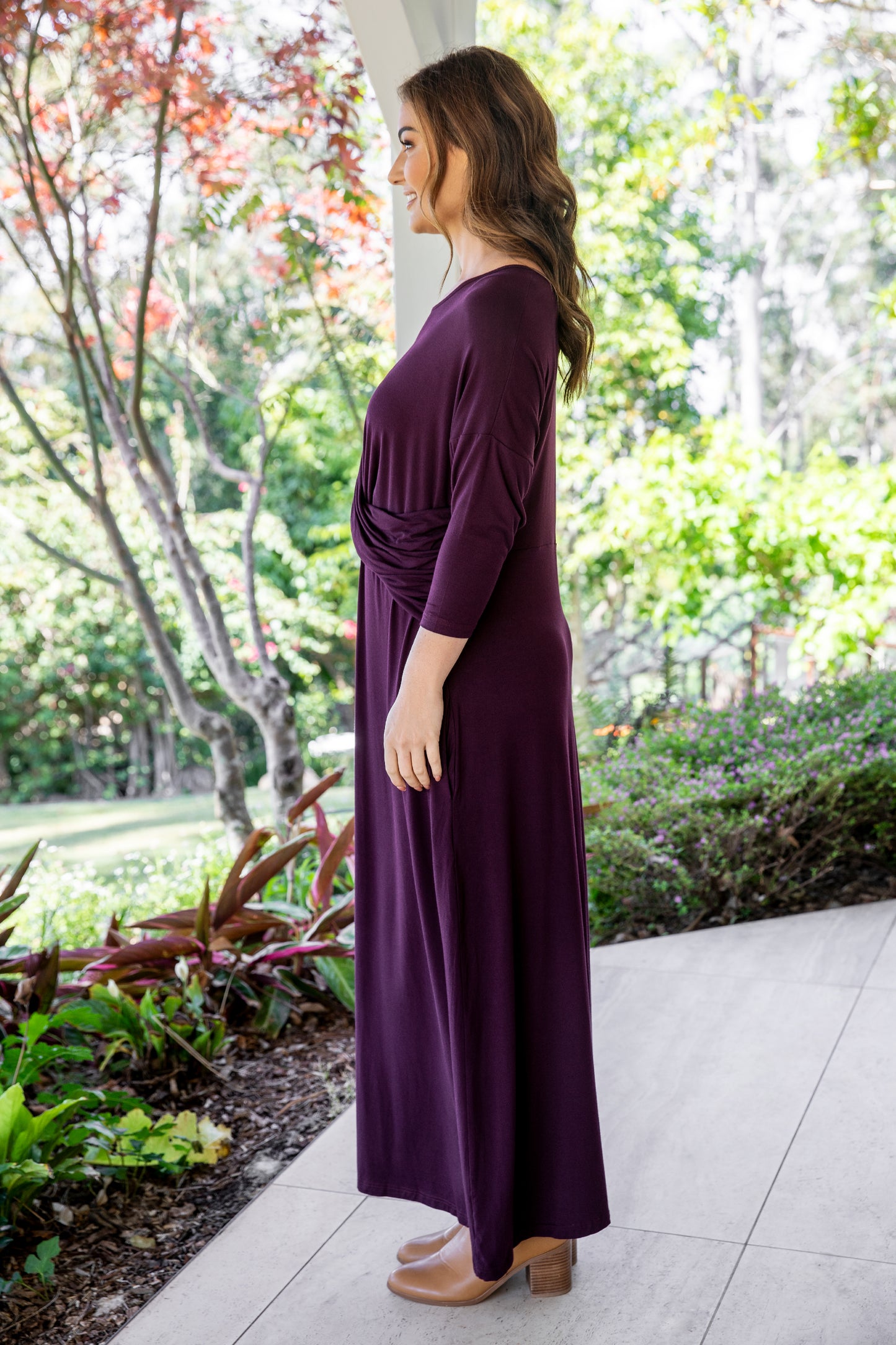 3/4 Sleeve Eden Maxi Dress in Berry