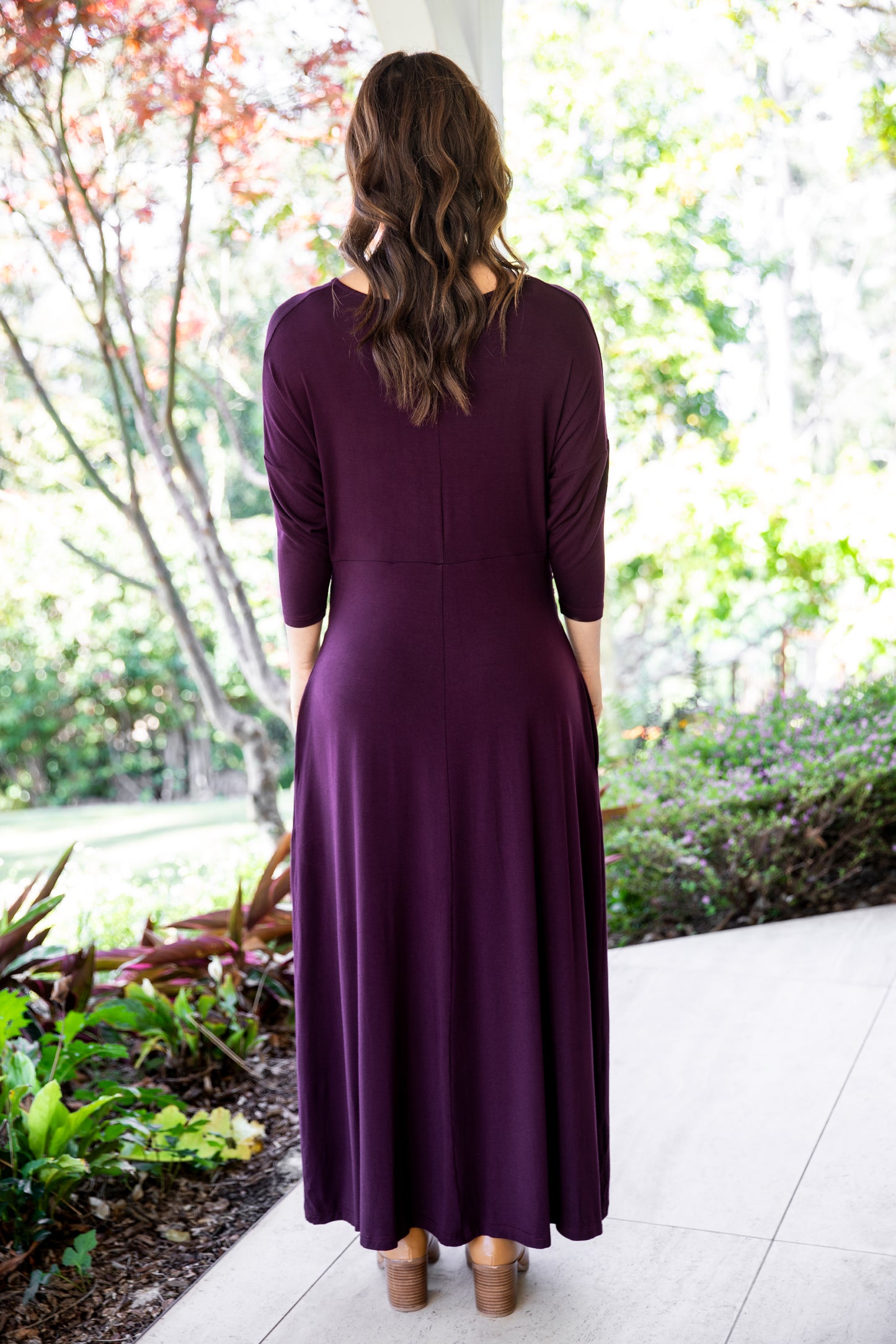 3/4 Sleeve Eden Maxi Dress in Berry