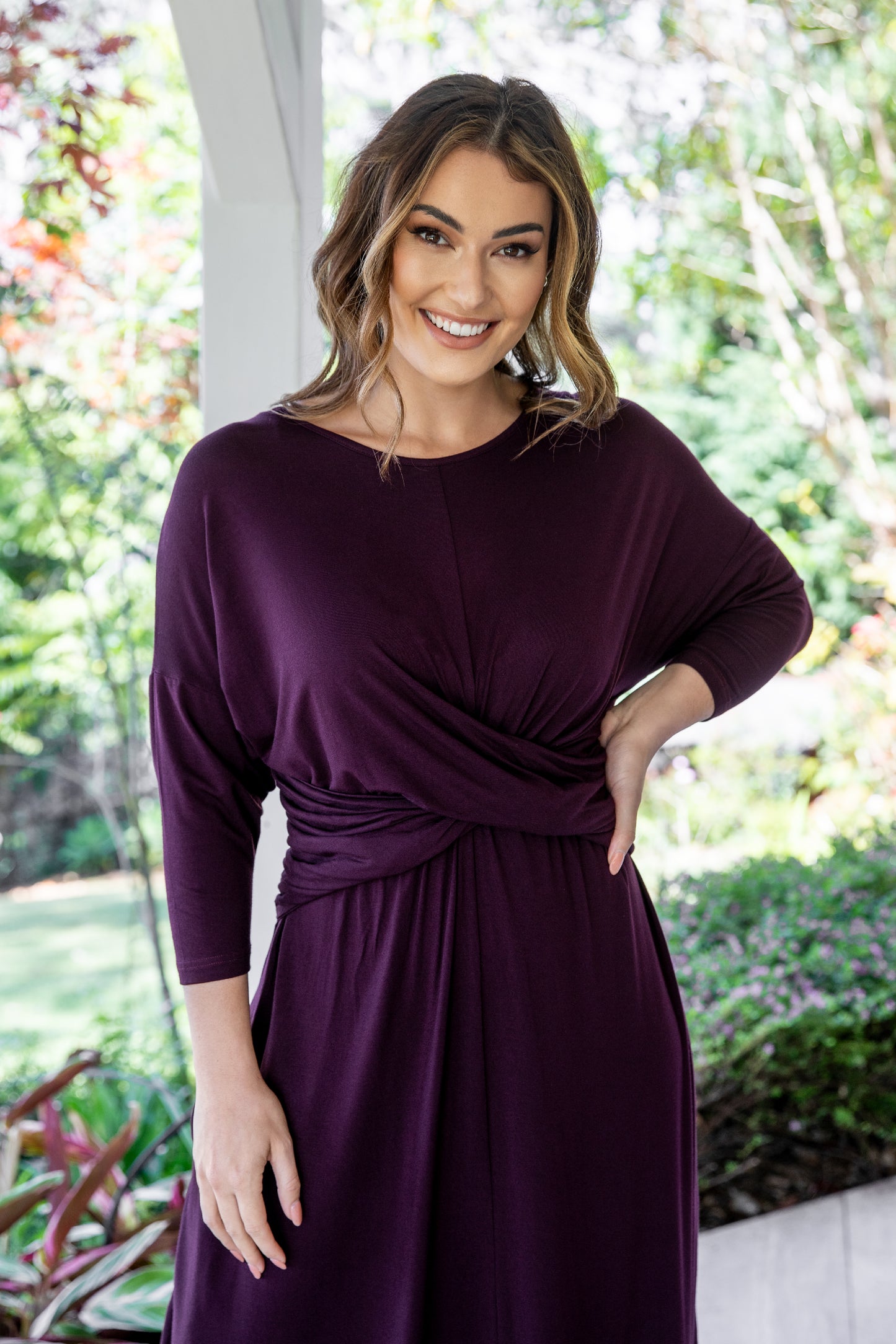 3/4 Sleeve Eden Maxi Dress in Berry