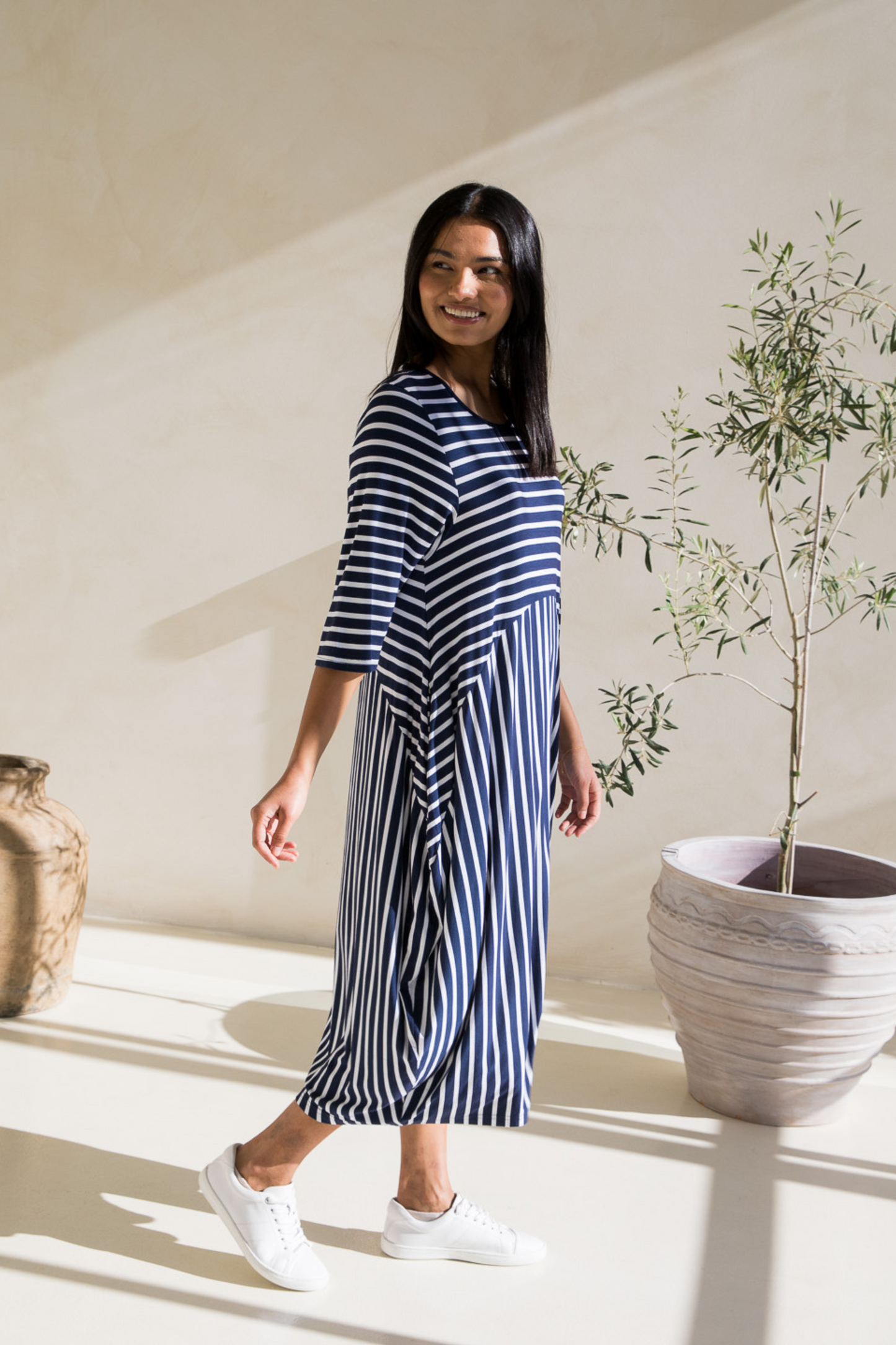 Alviva Dress | Navy/White Stripe