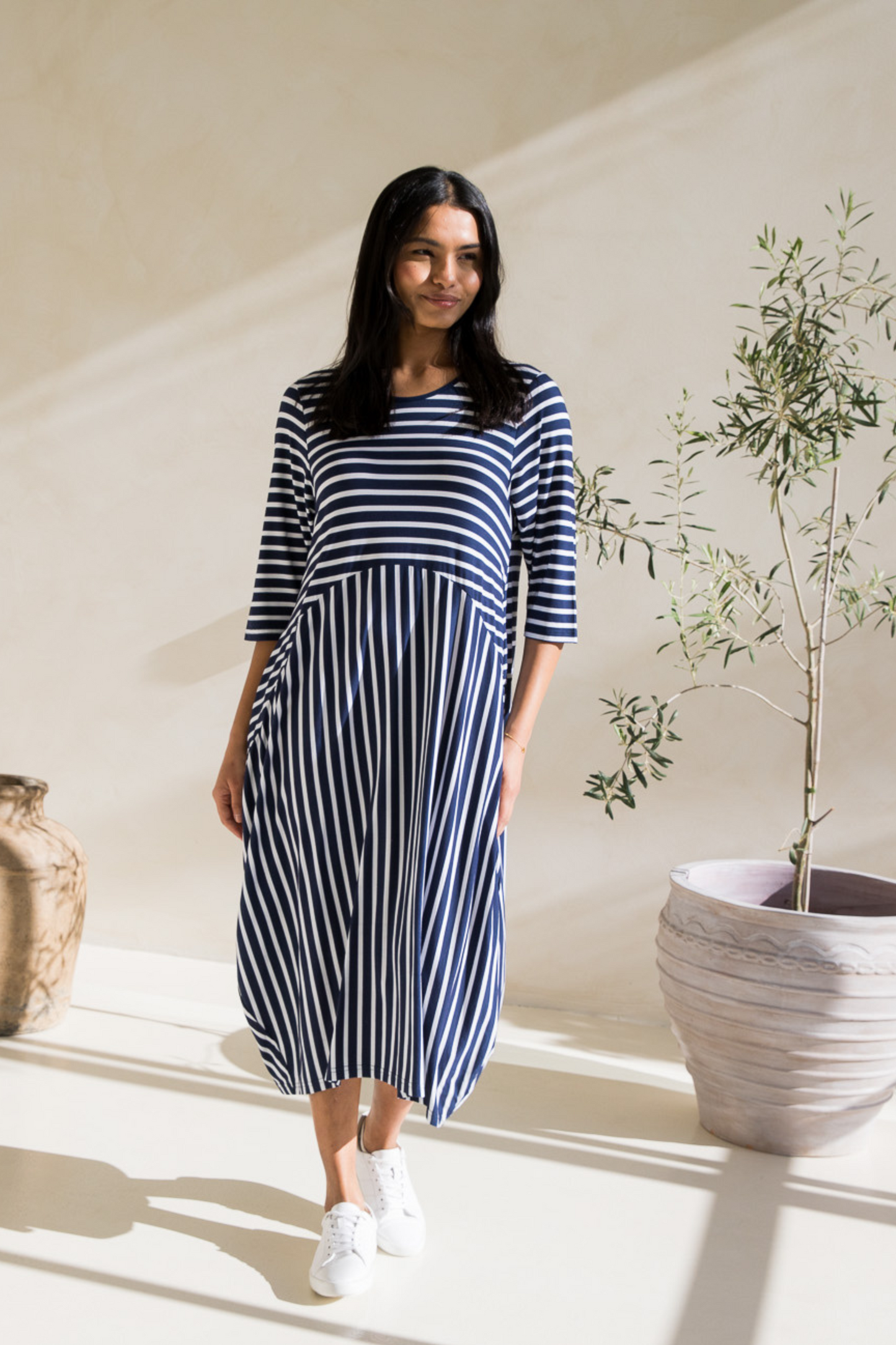 Alviva Dress | Navy/White Stripe