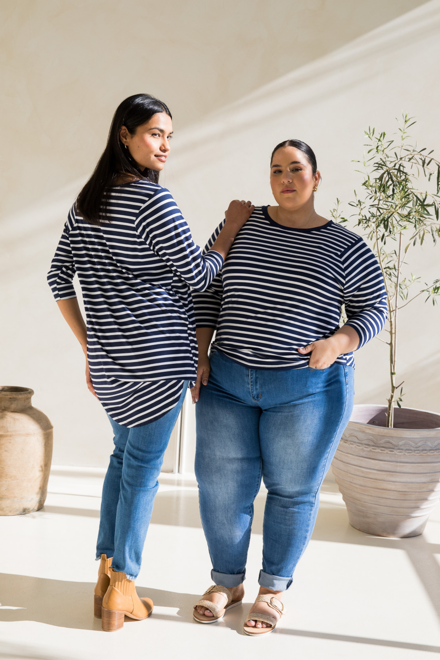 Long Sleeve Hi Low Kiana Top | Navy/White Stripe