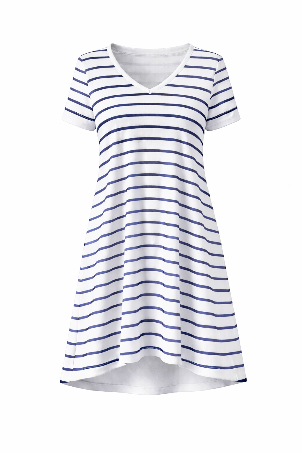 T-SHIRT Bamboo Short Sleeve Classic/Midi Dress | White/Navy Stripe