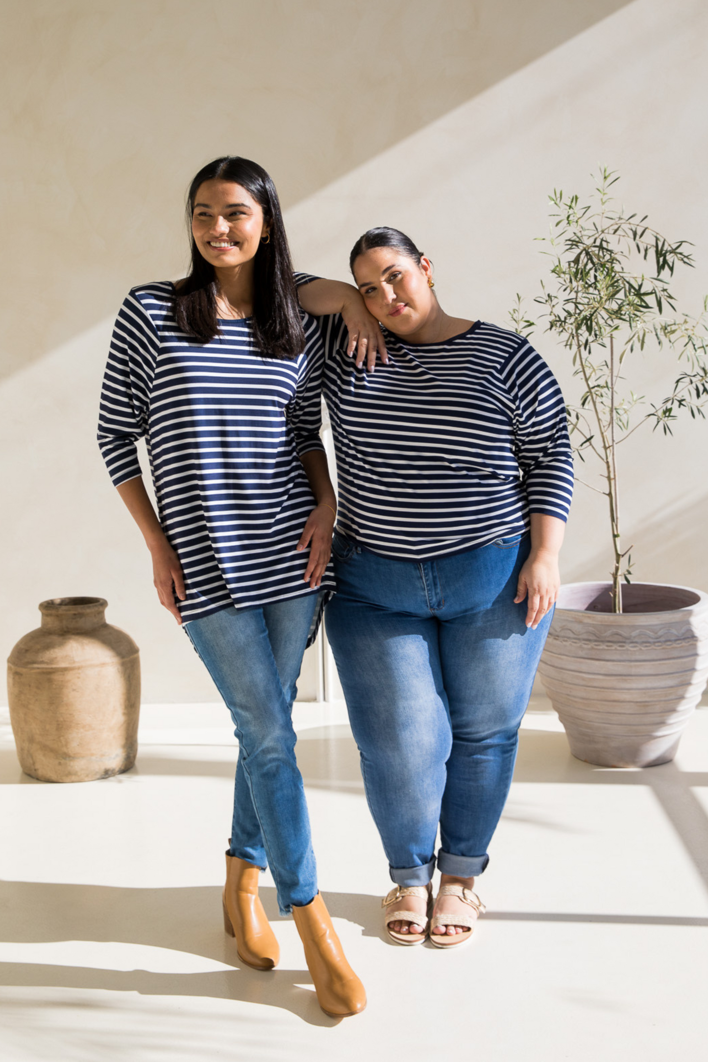 Long Sleeve Hi Low Kiana Top | Navy/White Stripe