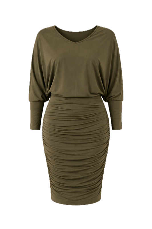 RUCHE Bamboo Longsleeve Shortline Dress | Khaki | FINAL SALE