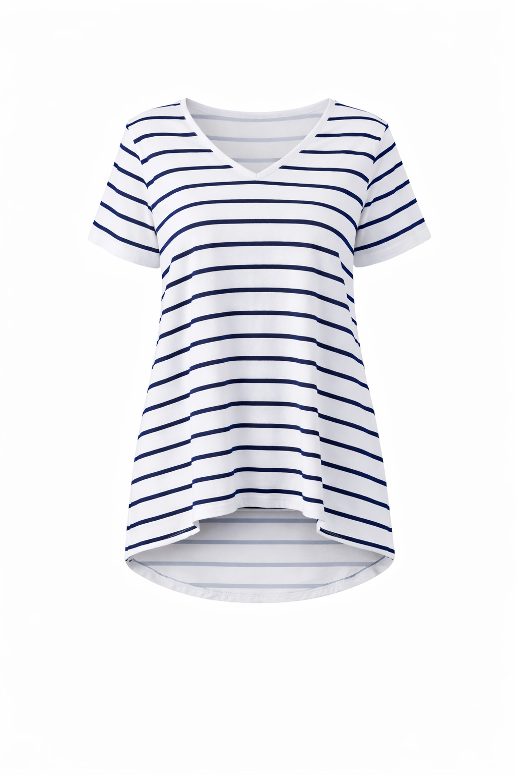 T-SHIRT Bamboo Short Sleeve Hi Lo Classic Length Top | White/Navy Stripe