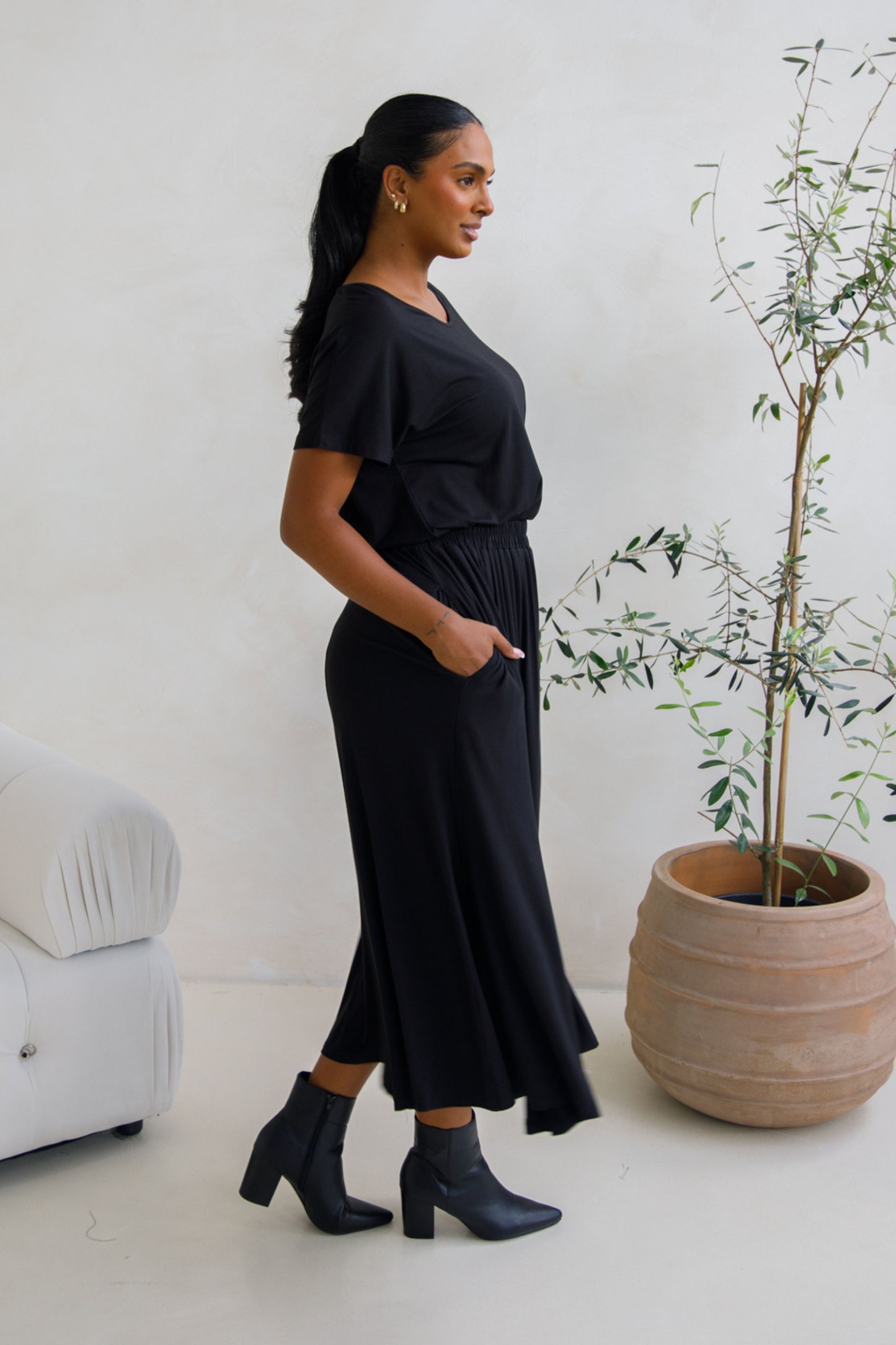 ADELINE Bamboo Mid/Maxi Skirt | Black