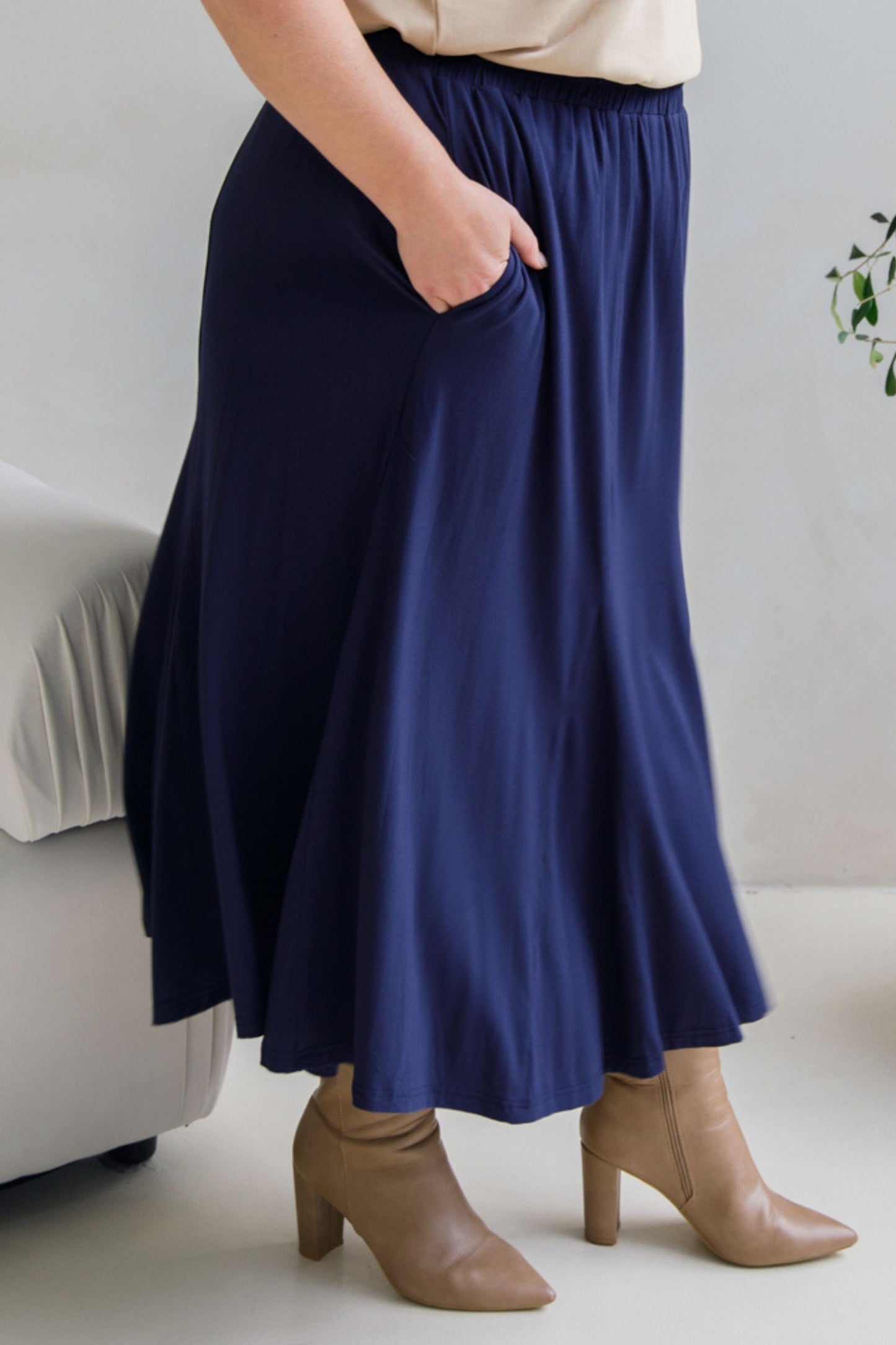 ADELINE Bamboo Mid/Maxi Skirt | Midnight Navy