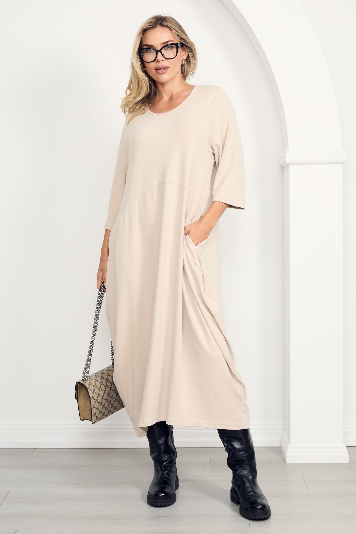 ALVIVA Lounge Demi Sleeve Midi Dress | Portobello Beige