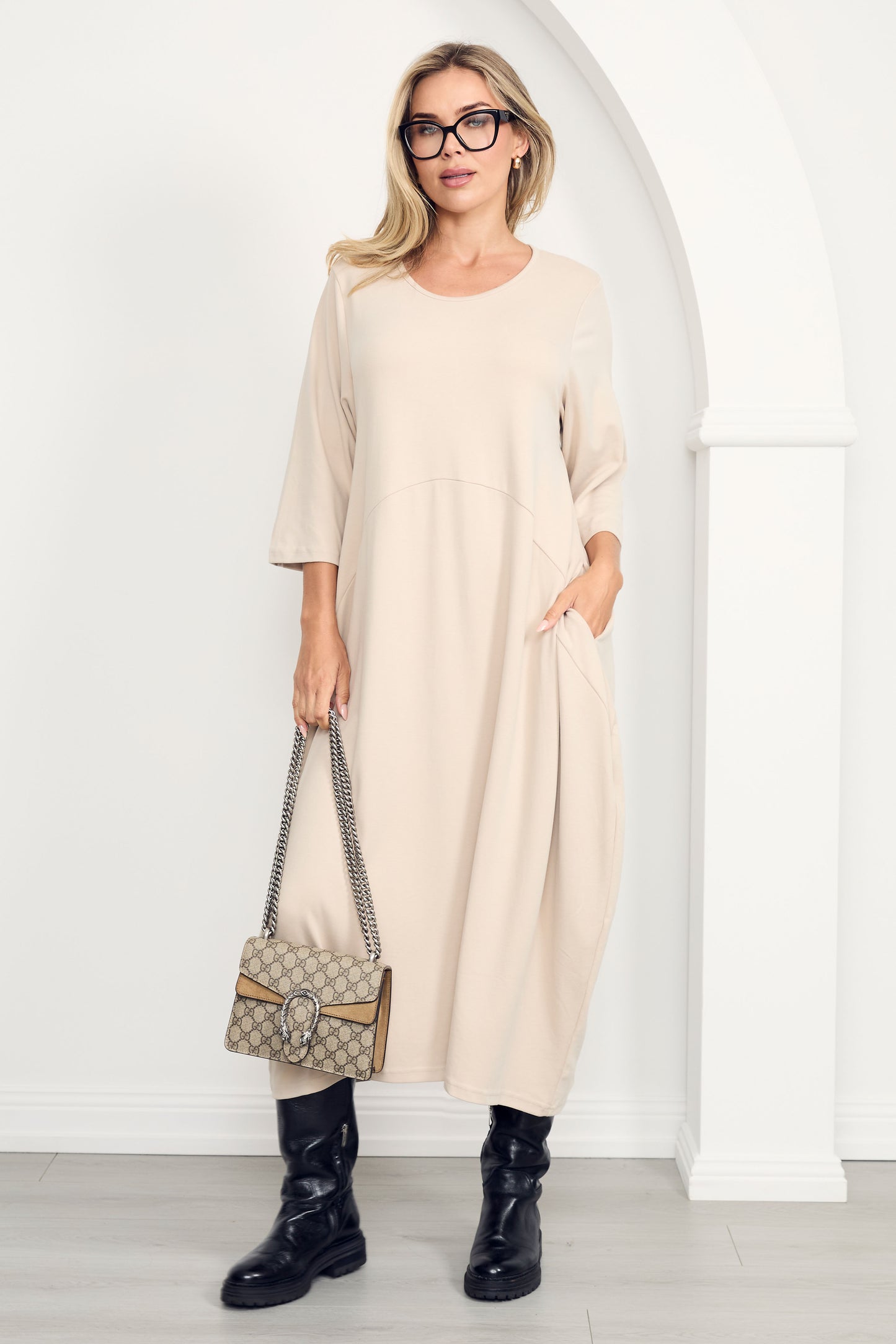 ALVIVA Lounge Demi Sleeve Midi Dress | Portobello Beige