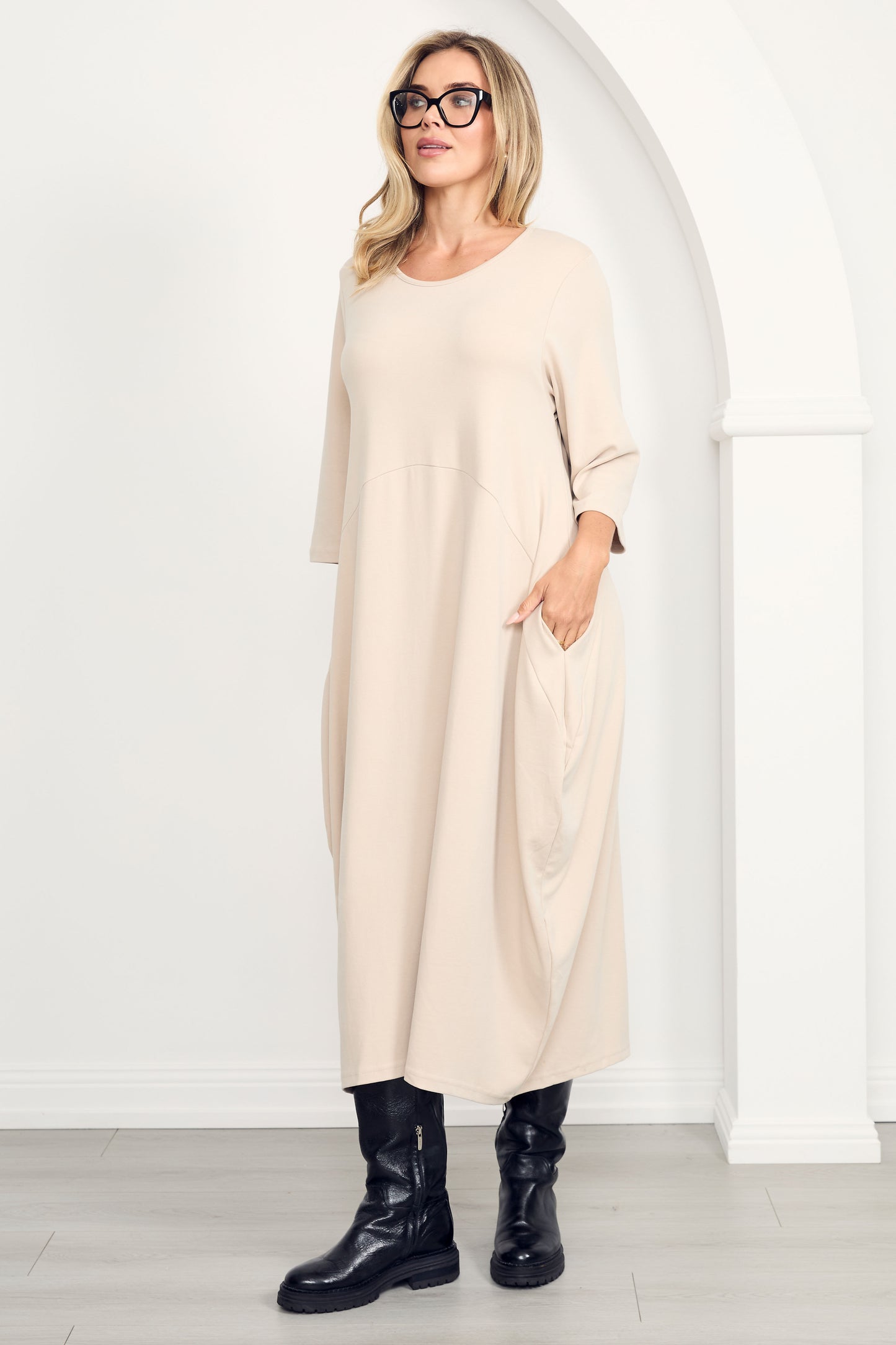 ALVIVA Lounge Demi Sleeve Midi Dress | Portobello Beige