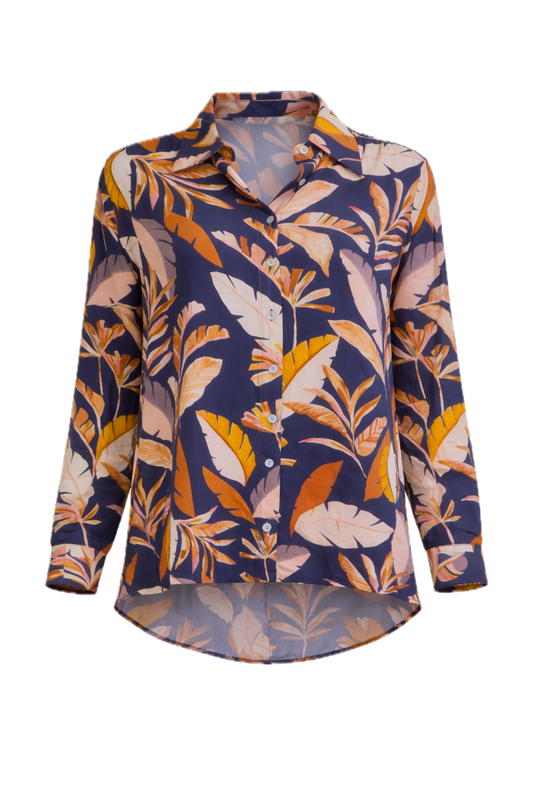 AMBER Rayon Long Sleeve Hi Lo Classic/Longline Shirt | Dark Palmetto | FINAL SALE