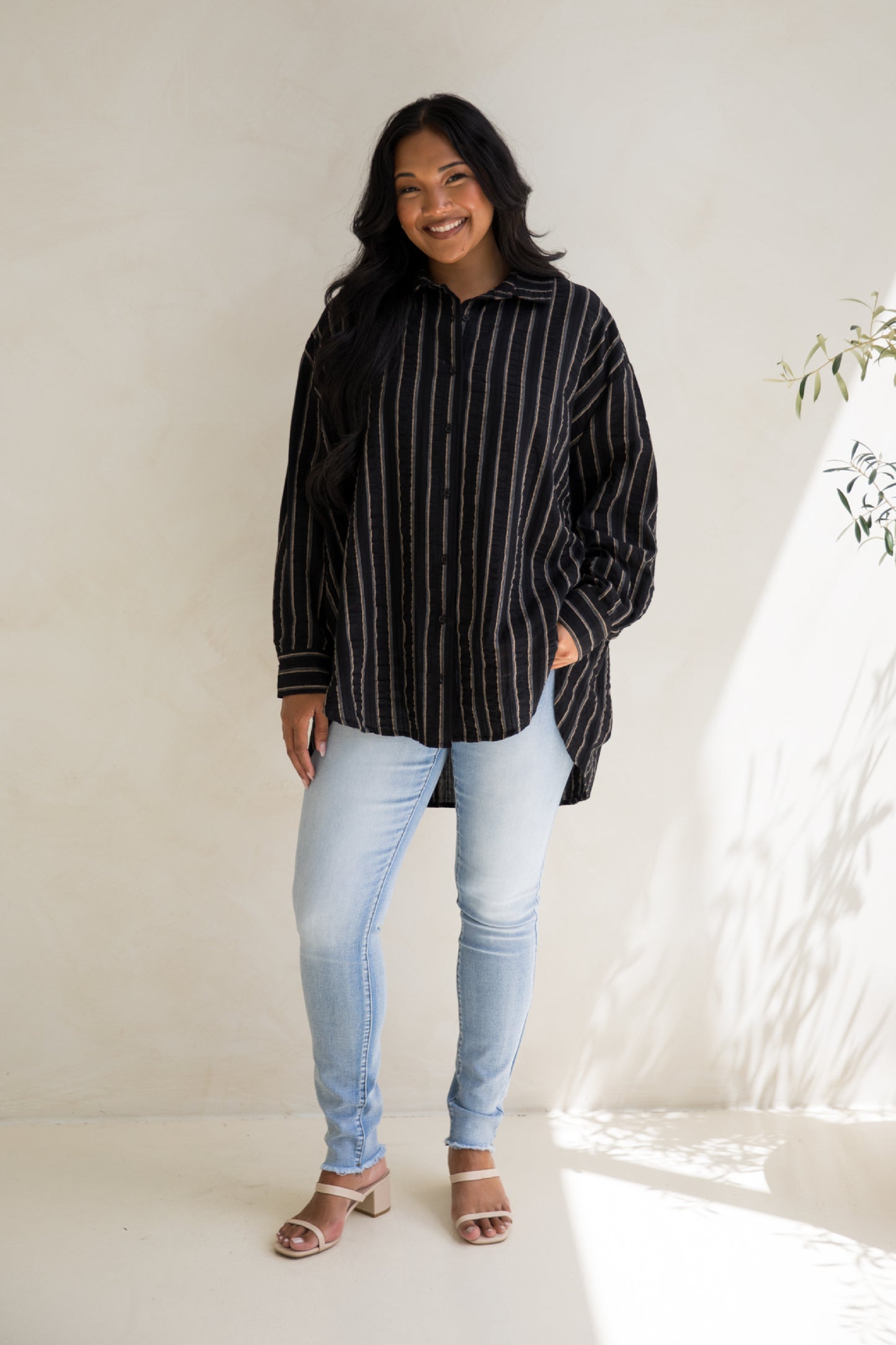 Amore Shirt | Black/Beige Stripe