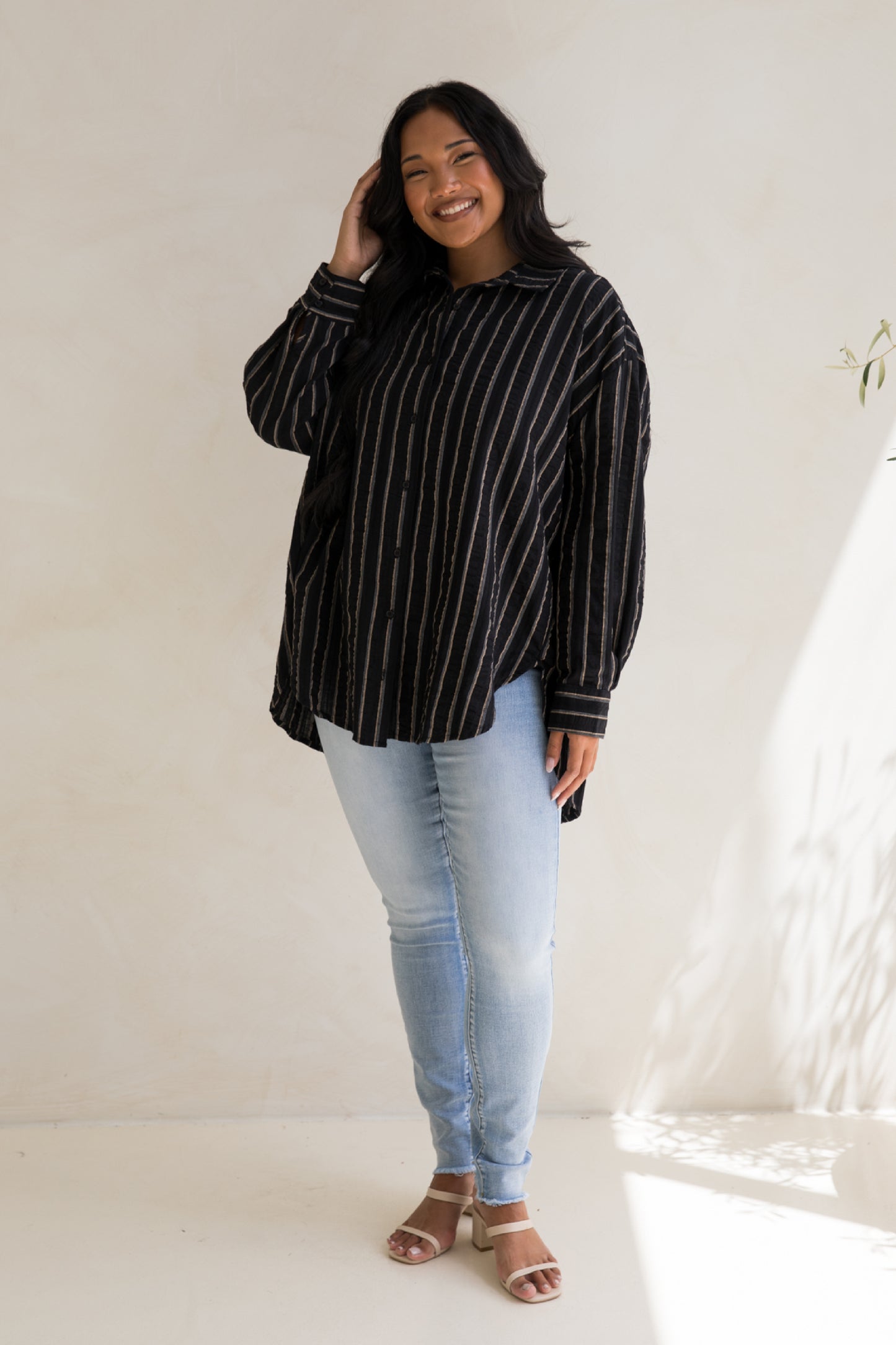 Amore Shirt | Black/Beige Stripe