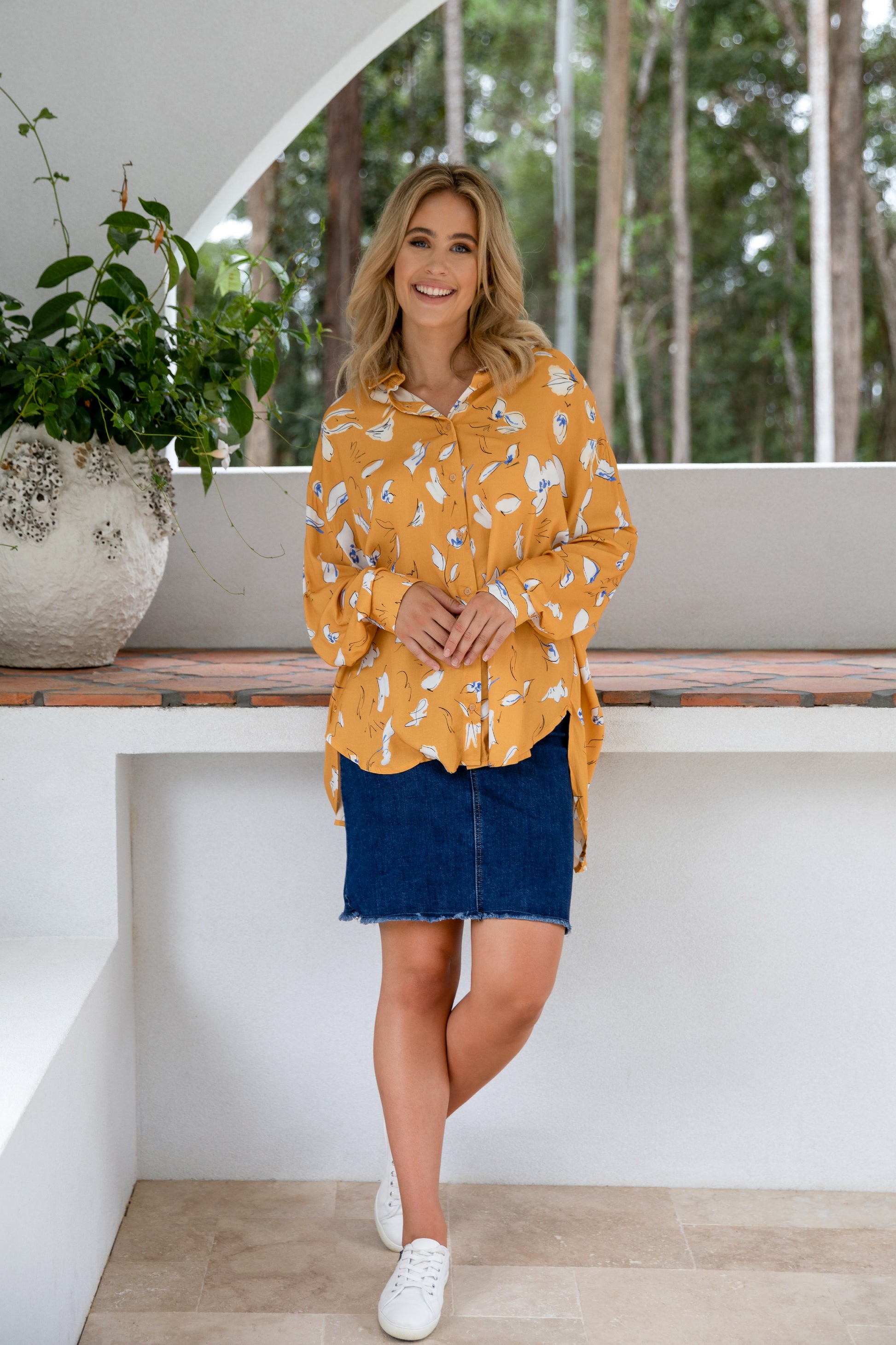 Plus-Sized Yellow Floral Top | PQ Collection | Amore Shirt Sundust