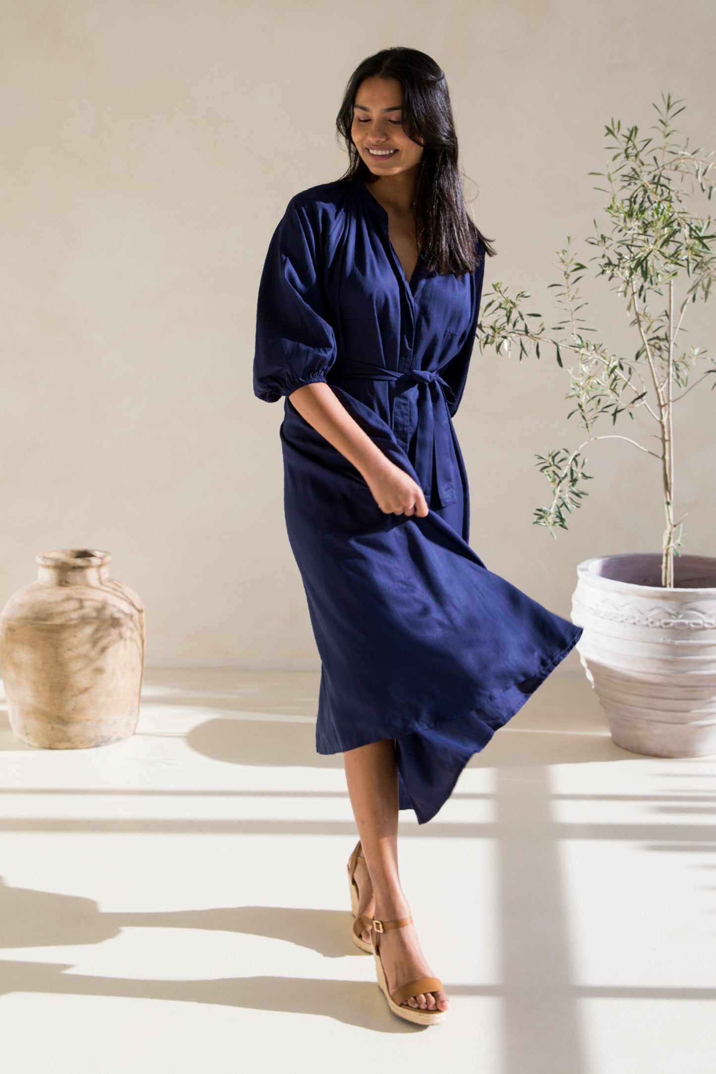 Athena Dress in Navy Tencel