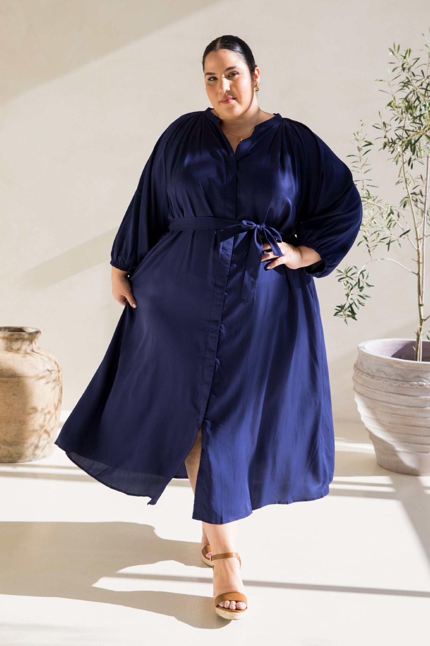 Athena Dress in Navy Tencel