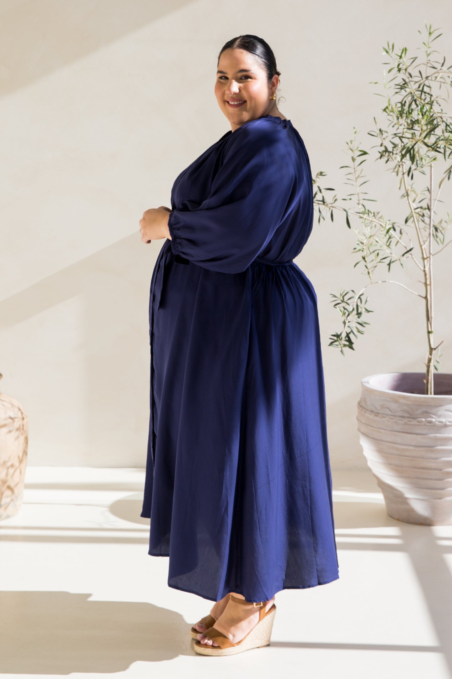 Athena Dress in Navy Tencel